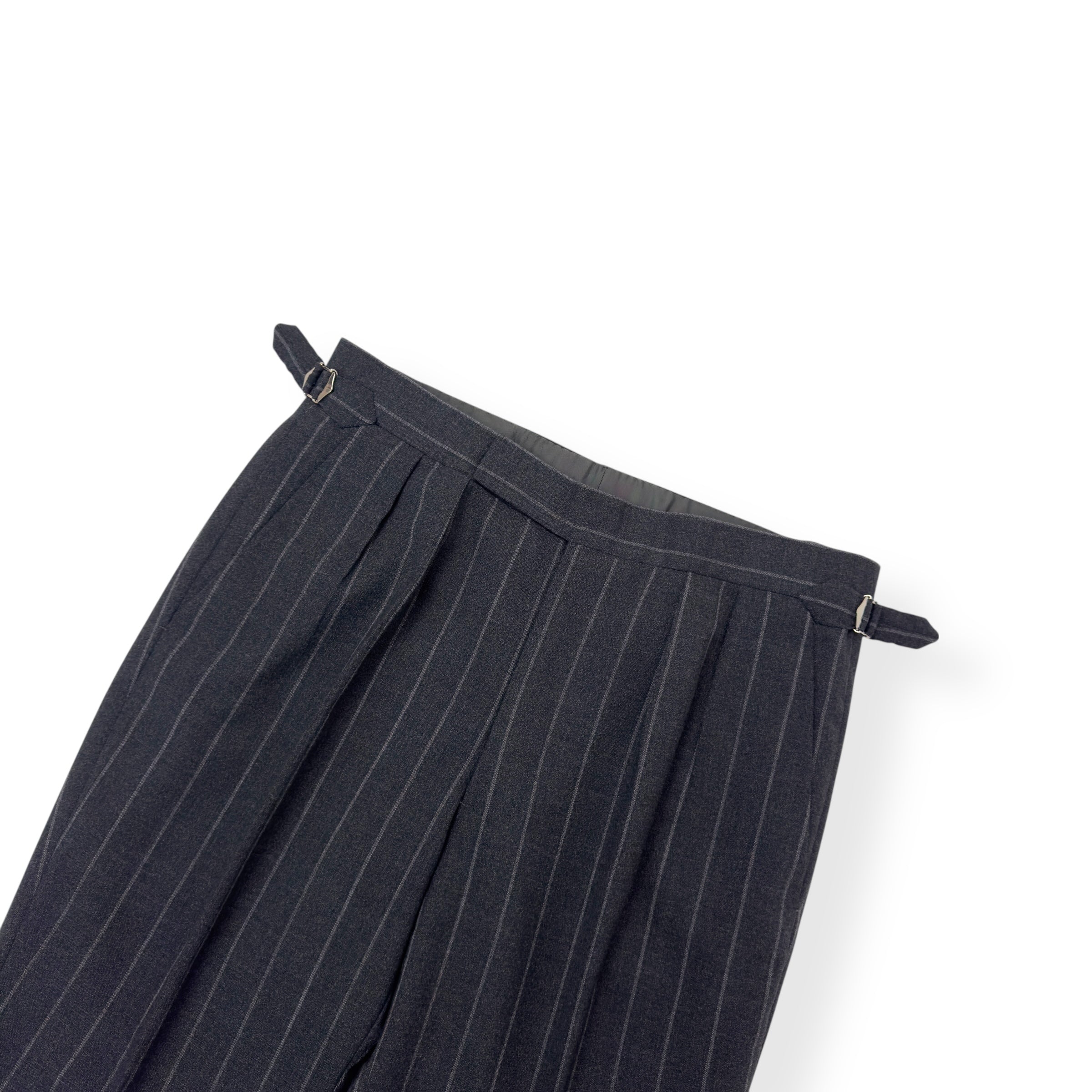 THOM SWEEEY BESPOKE PINSTRIPE TROUSERS GREY M