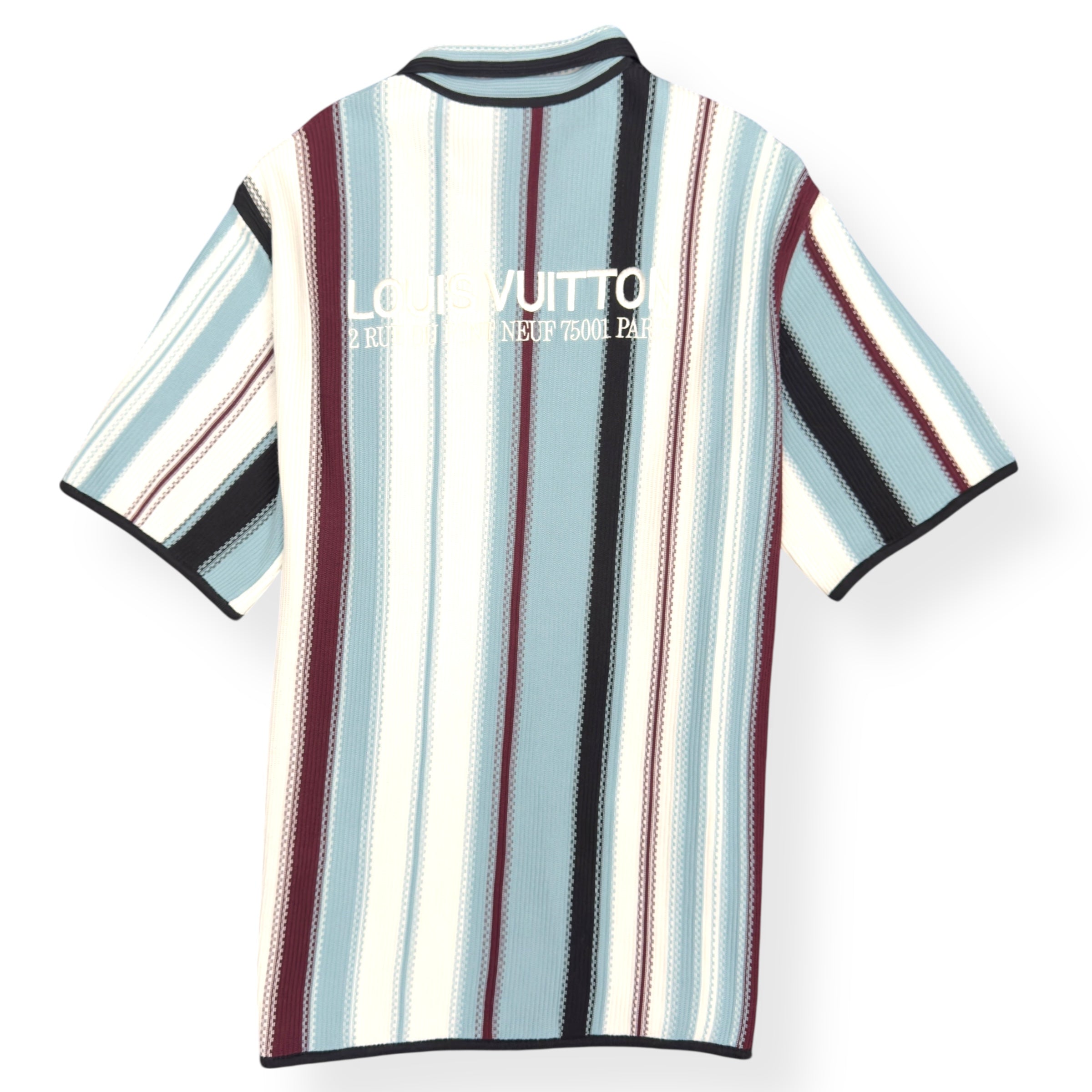 LOUIS VUITTON STRIPED CROCHET SHORT-SLEEVED SHIRT BLUE XXL