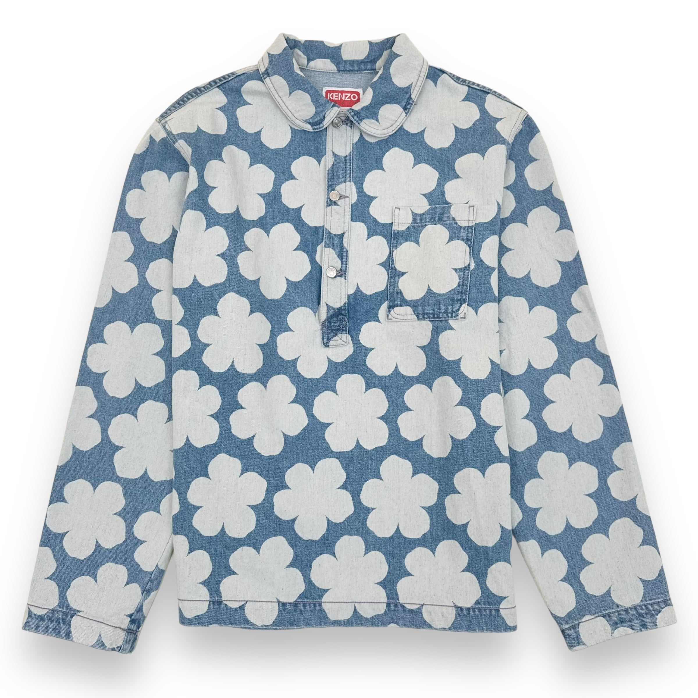 KENZO PARIS FLORAL-PRINT DENIM JACKET BLUE XL