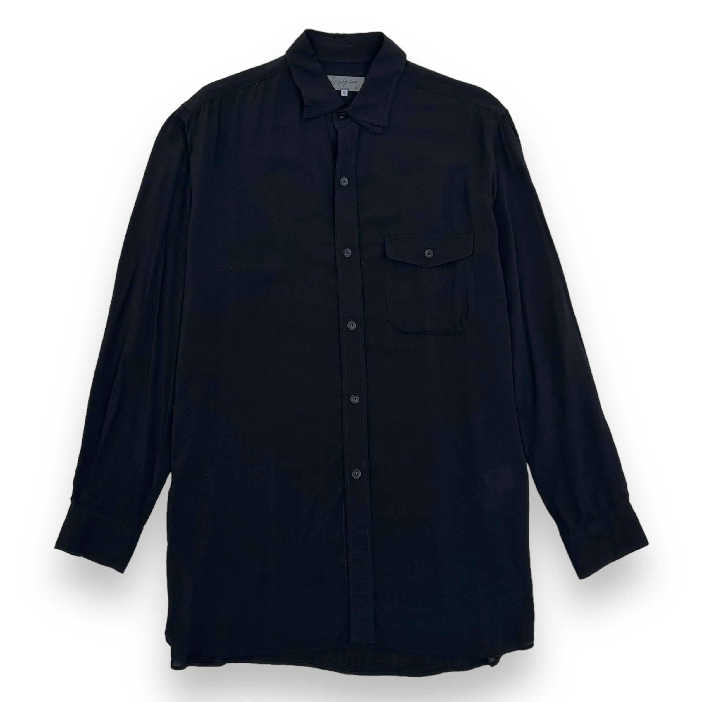 YOHJI YAMAMOTO POUR HOMME DOUBLE COLLAR RAYON SHIRT BLACK L