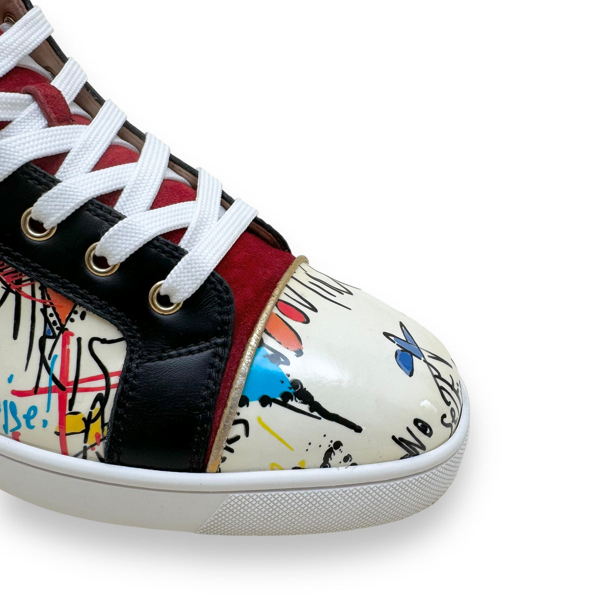 CHRISTIAN LOUBOUTIN GRAFFITI LOUIS HIGH TOP PATENT LEATHER SNEAKER UK8