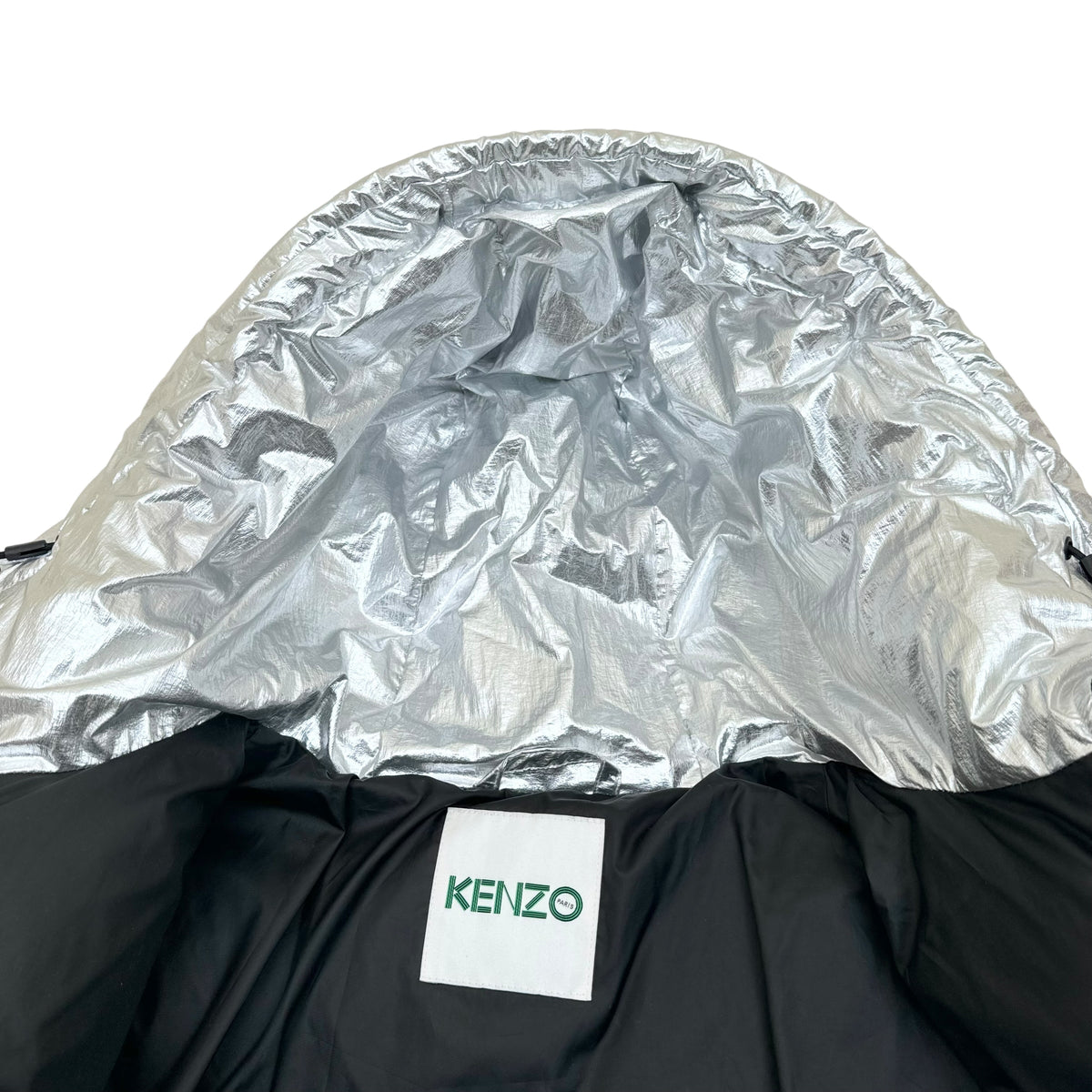 KENZO PARIS HOODED PUFFER JACKET METALLIC SILVER M