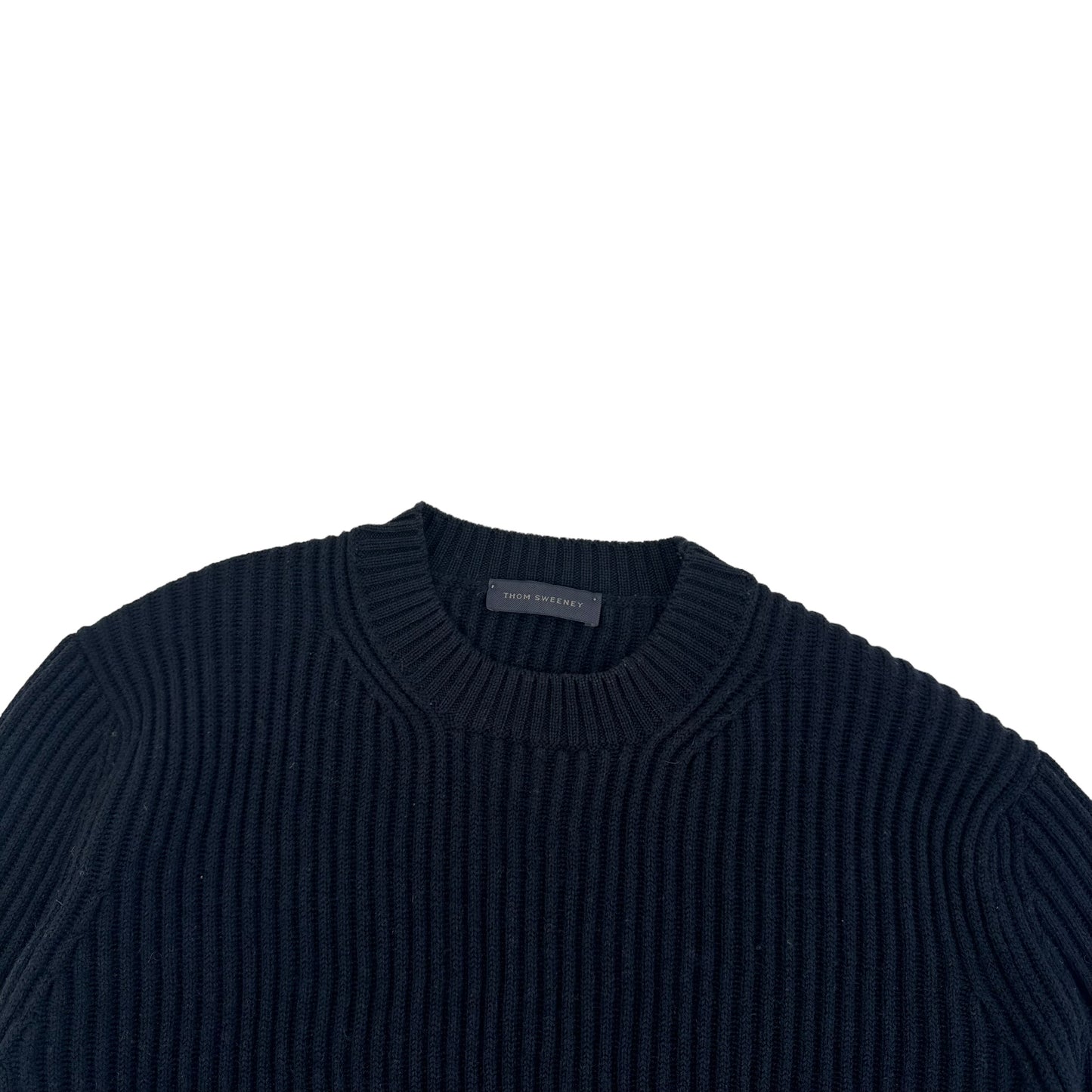 THOM SWEENEY MERINO WOOL RIBBED CREWNECK SWEATER NAVY M