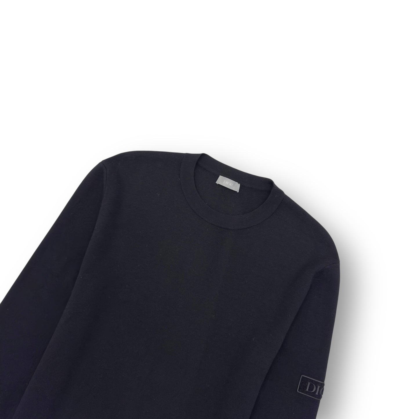 DIOR LOGO PATCH CREWNECK WOOL SWEATER BLACK M
