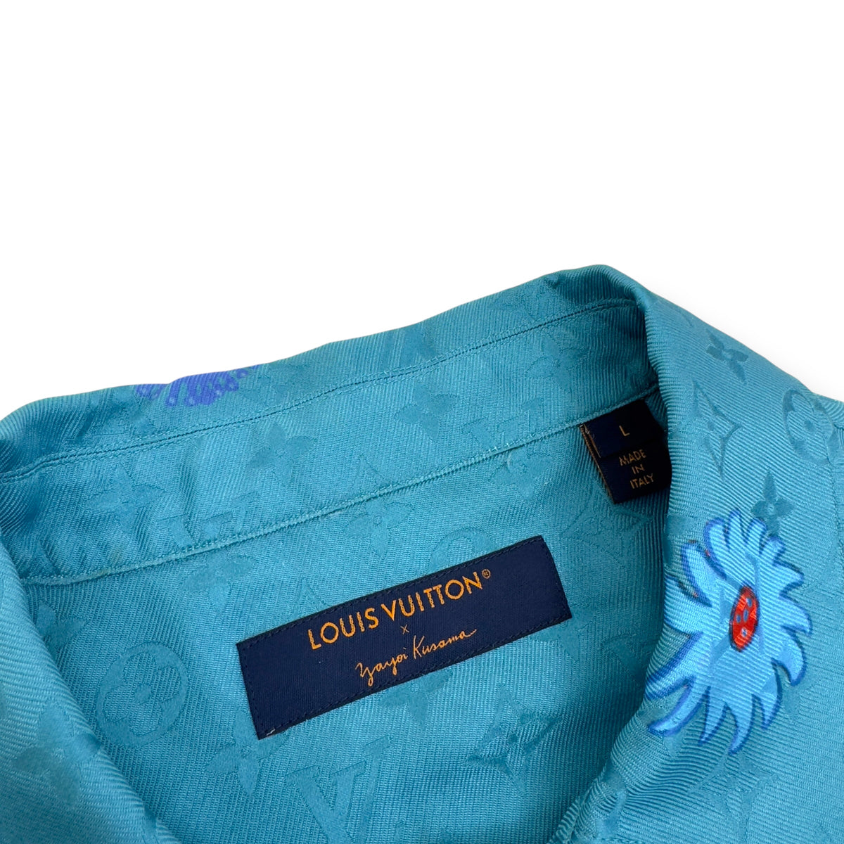 LOUIS VUITTON X YAYOI KUSAMA LV X YK SILK SHIRT BLUE L
