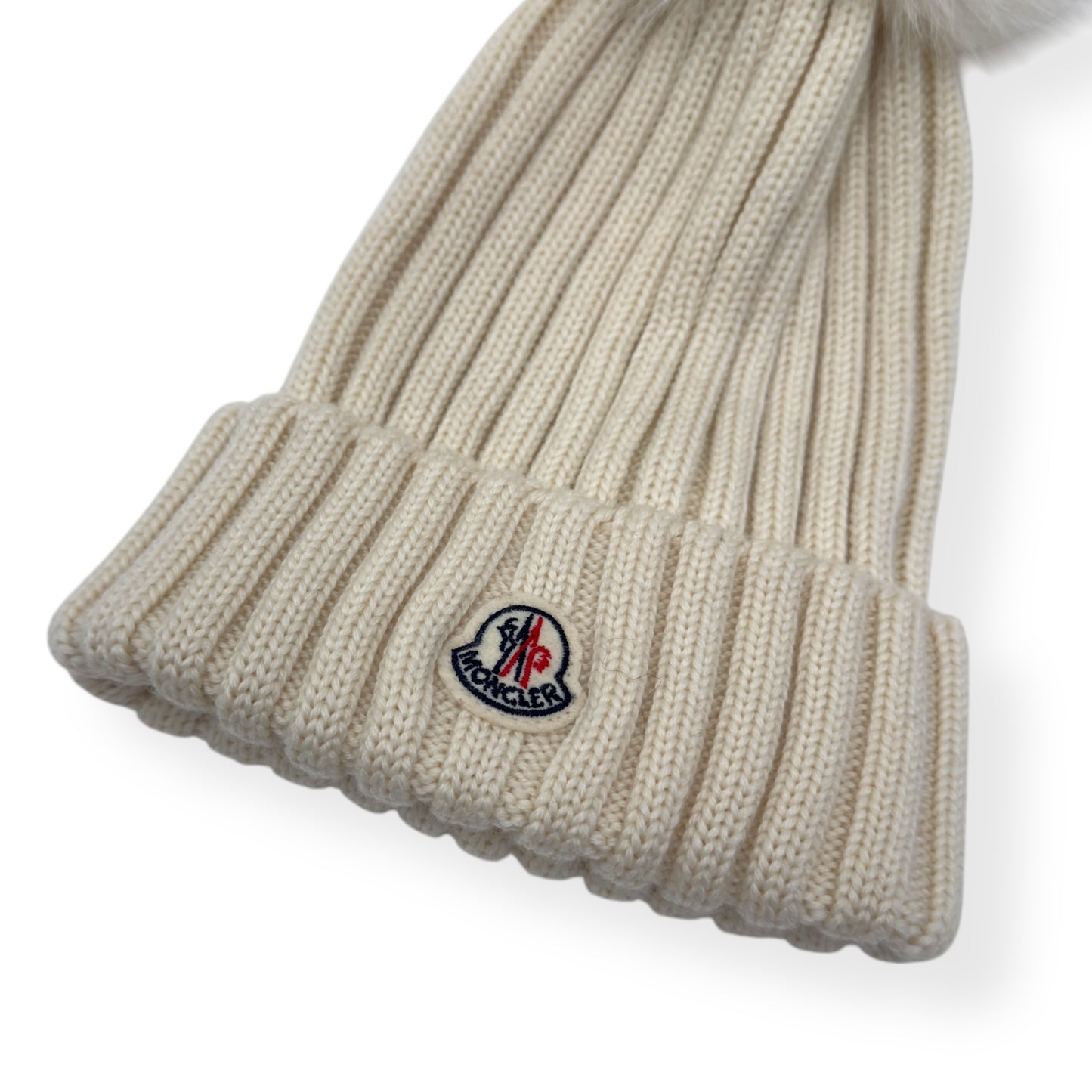 MONCLER WOOL BEANIE WITH POM POM CREAM O/S