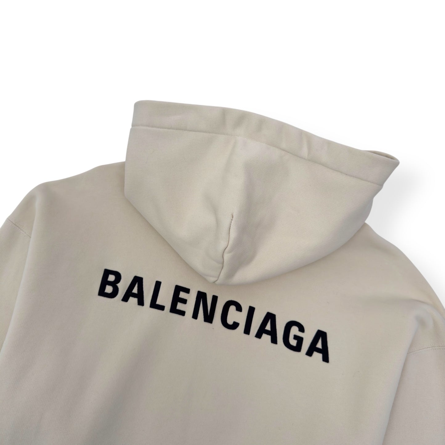 BALENCIAGA OVERSIZED LOGO EMBROIDERED HOODIE CREAM / BLACK M