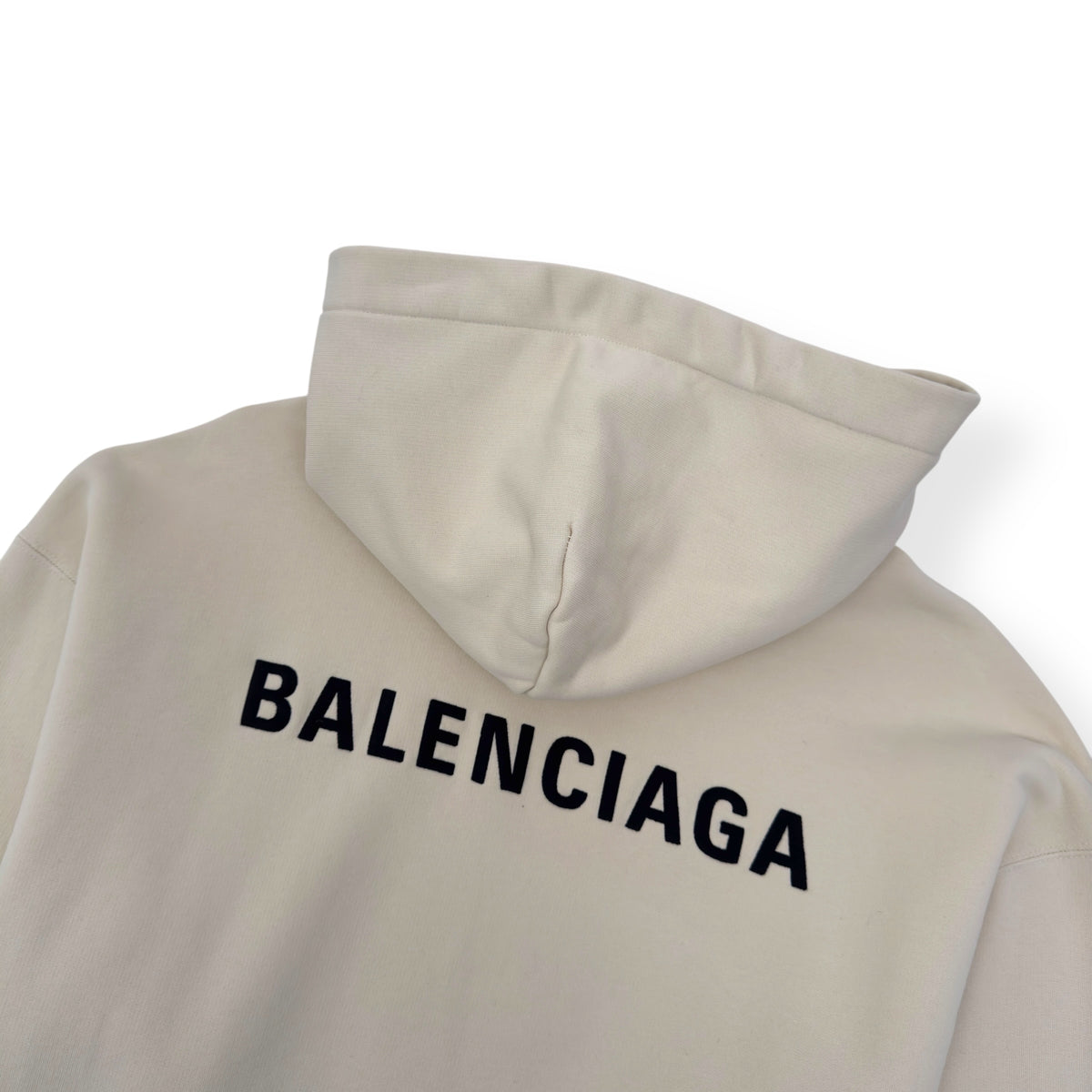BALENCIAGA OVERSIZED LOGO EMBROIDERED HOODIE CREAM / BLACK M