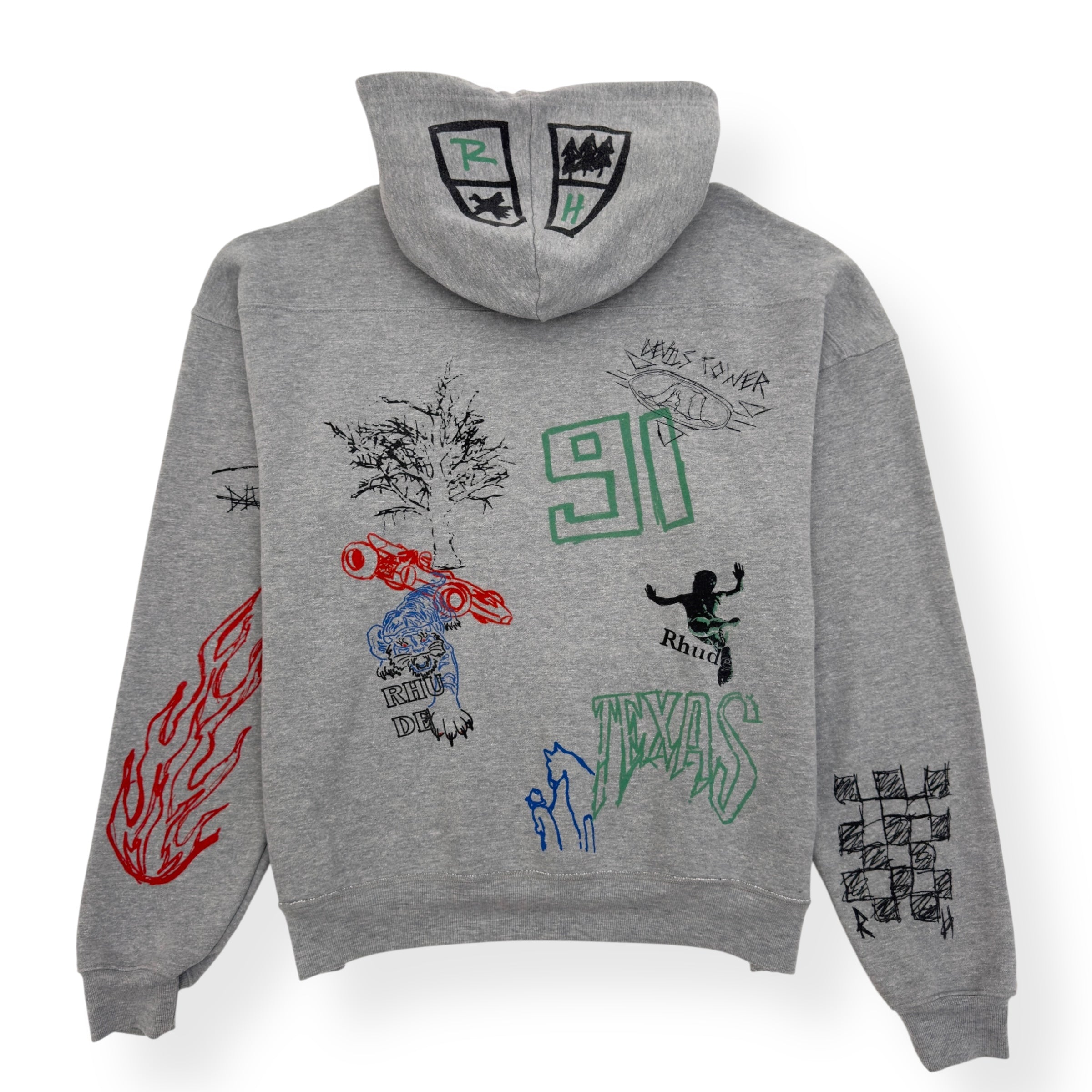 RHUDE DOODLE POPOVER HOODIE GREY L