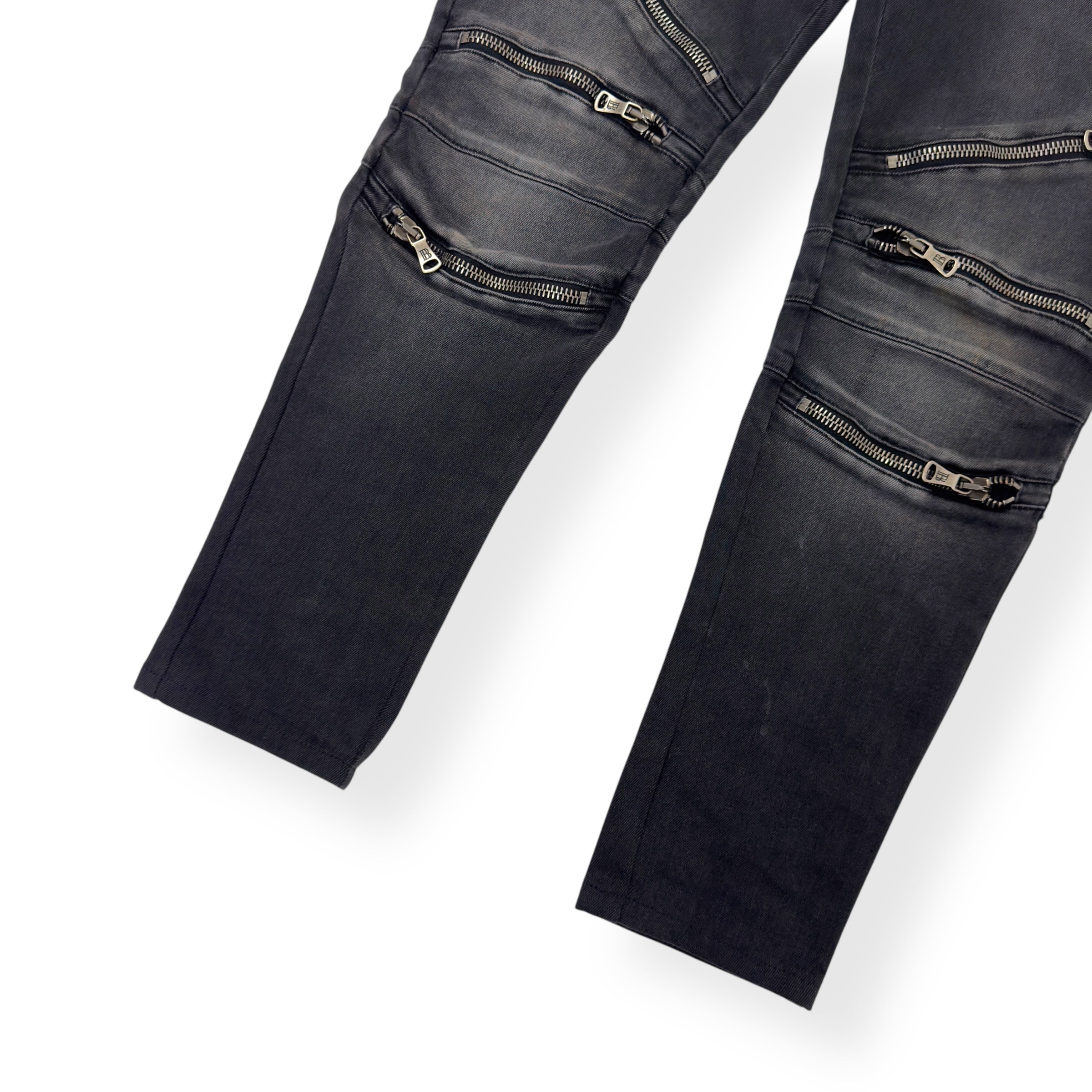 BALMAIN WASHED BIKER JEANS BLACK W34”
