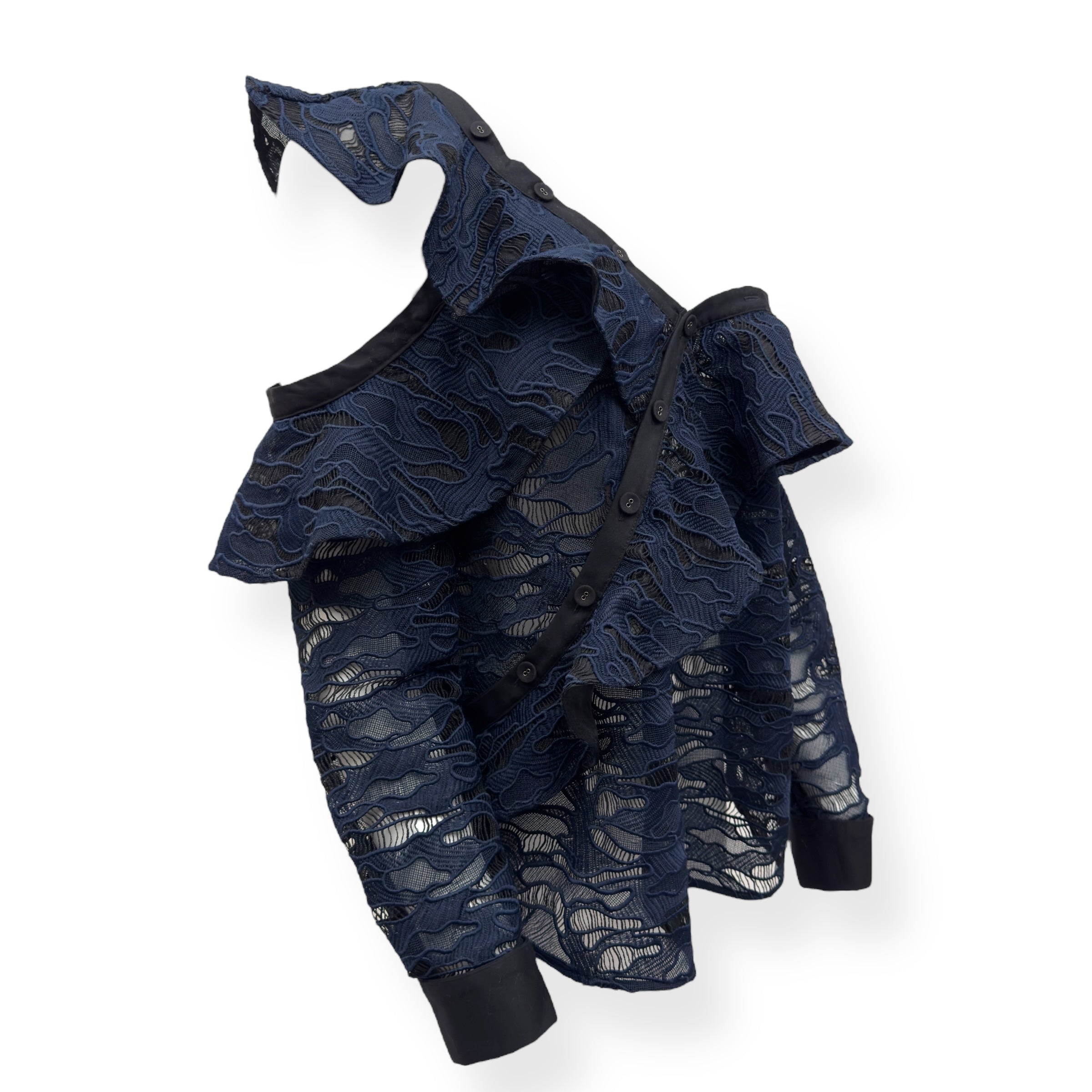 SELF-PORTRAIT GUIPURE LACE ONE-SHOULDER TOP BLUE UK12