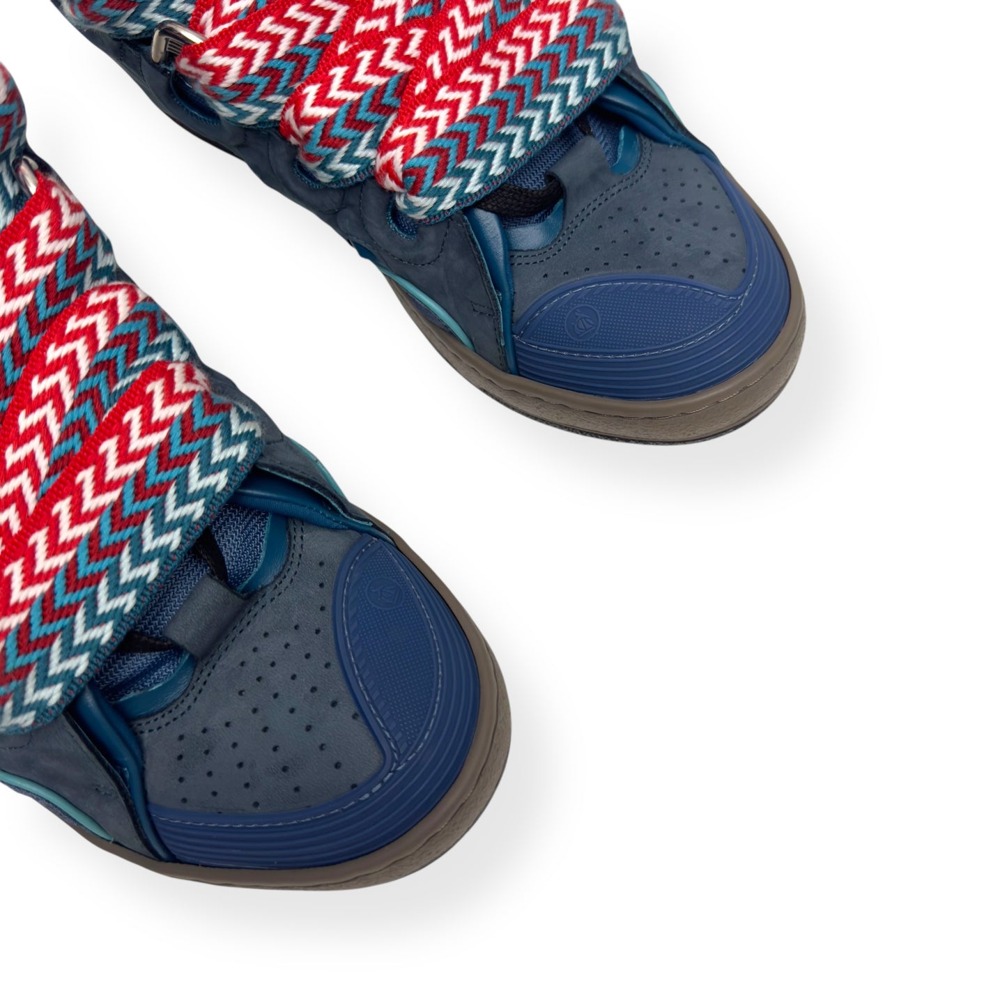 LANVIN LEATHER CURB SNEAKERS BLUE / RED 42 / UK8