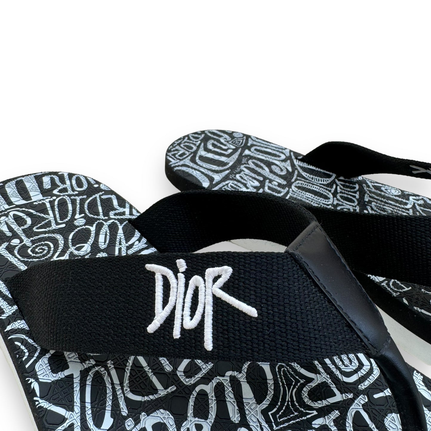 DIOR X SHAWN STÜSSY 2020 FLIP FLOPS BLACK / WHITE UK9