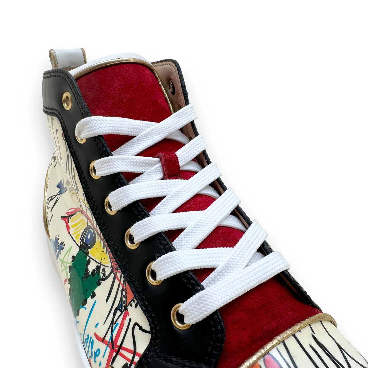 CHRISTIAN LOUBOUTIN GRAFFITI LOUIS HIGH TOP PATENT LEATHER SNEAKER UK8