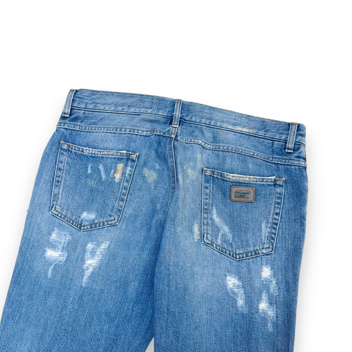 DOLCE & GABBANA DISTRESSED DENIM JEANS BLUE / YELLOW L
