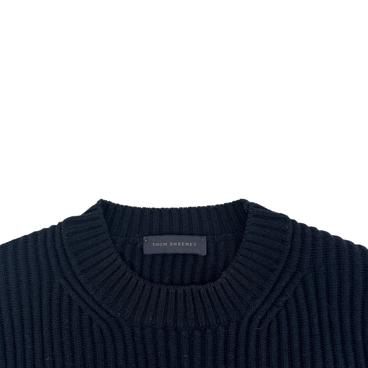 THOM SWEENEY MERINO WOOL RIBBED CREWNECK SWEATER NAVY M