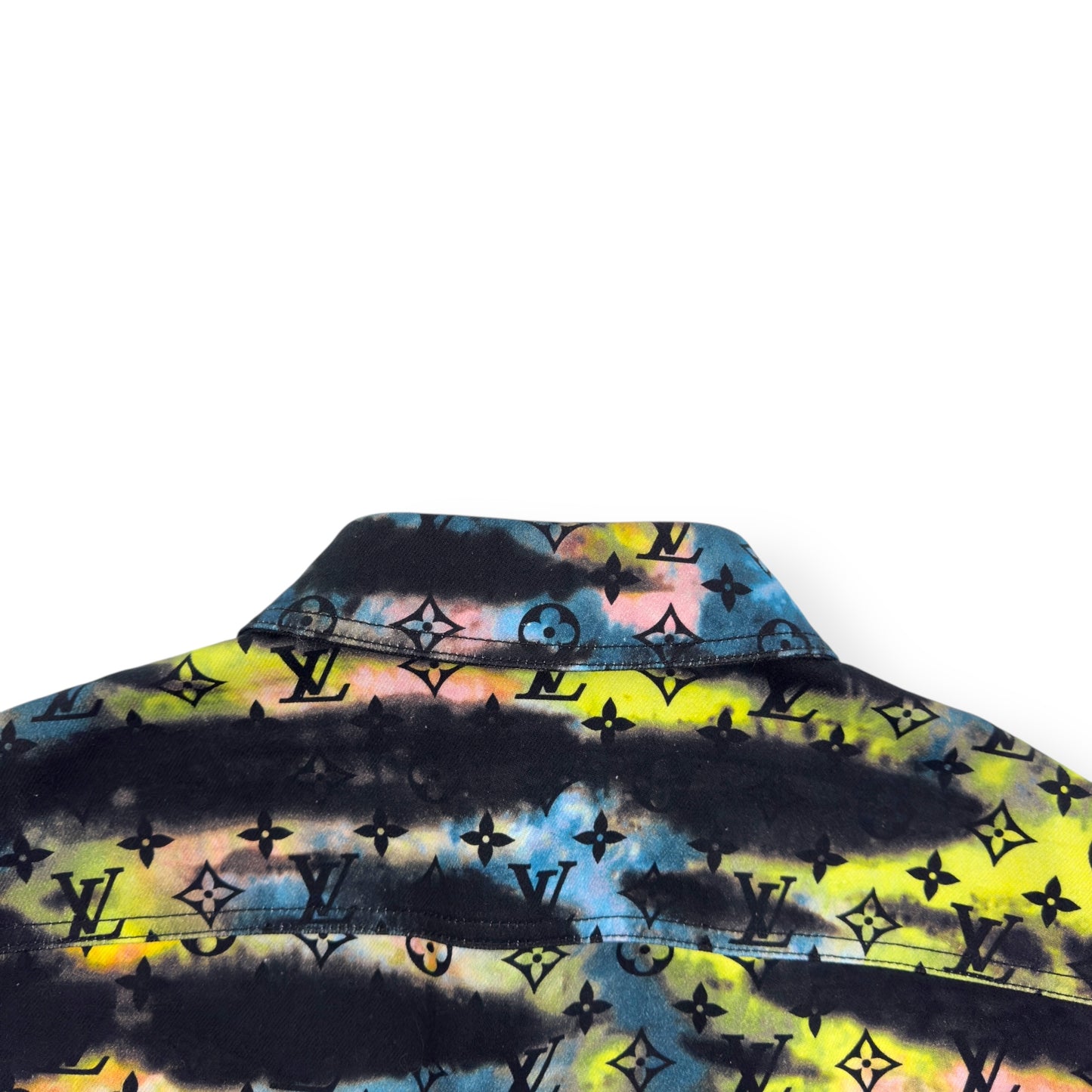 LOUIS VUITTON OVERSIZED UPCYCLED MONOGRAM TIE-DYE DENIM SHIRT MULTICOLOURED XS