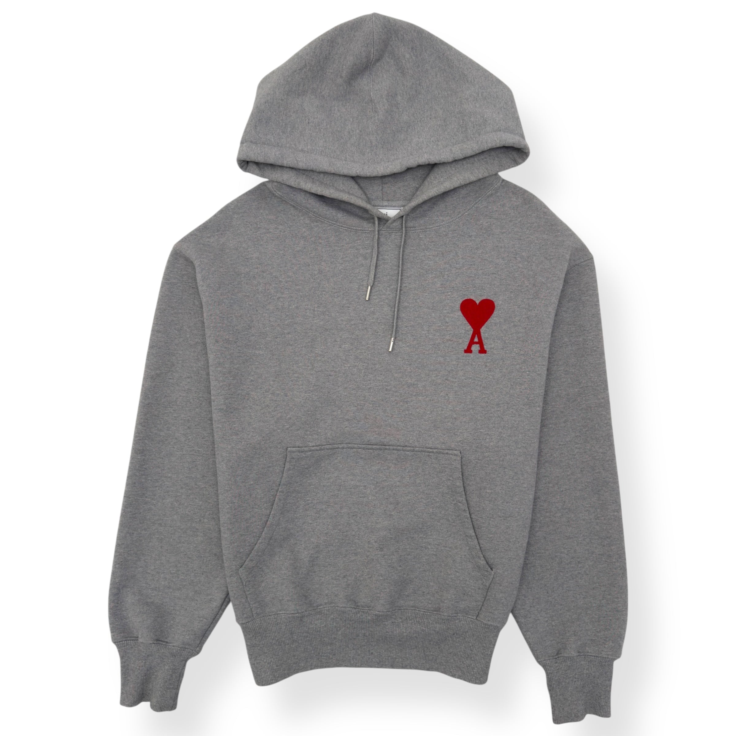 AMI PARIS LOGO HOODIE GREY / RED M