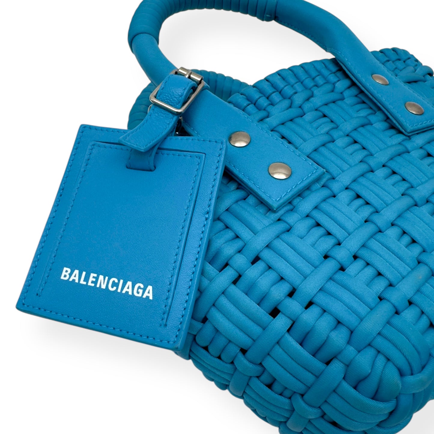 BALENCIAGA BISTRO RECYCLED NYLON BASKET BAG BLUE XXS
