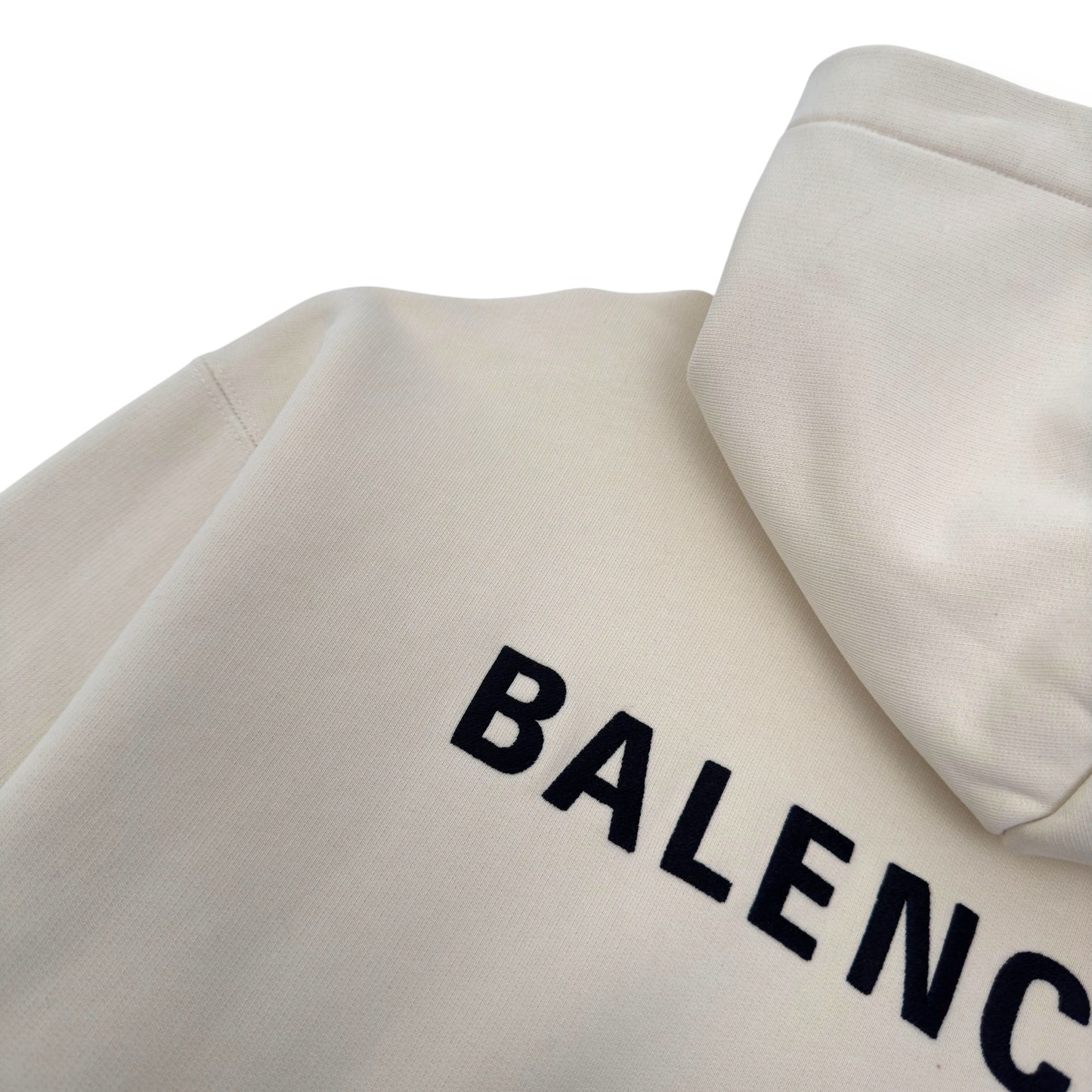 BALENCIAGA OVERSIZED LOGO EMBROIDERED HOODIE CREAM / BLACK M
