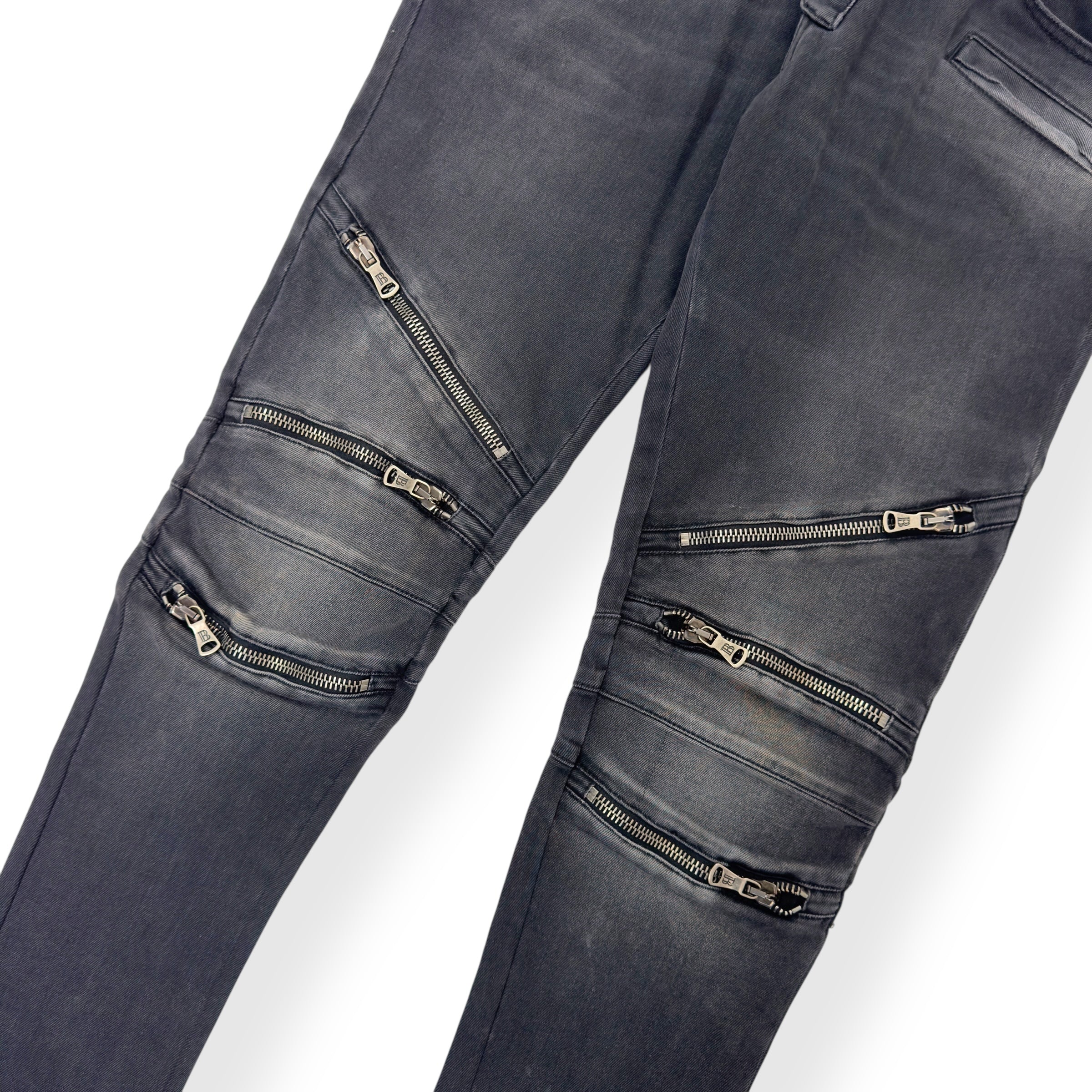 BALMAIN WASHED BIKER JEANS BLACK W34”