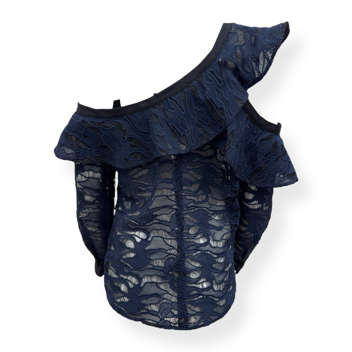 SELF-PORTRAIT GUIPURE LACE ONE-SHOULDER TOP BLUE UK12