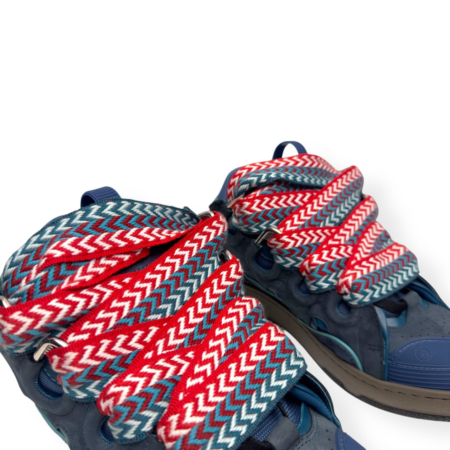 LANVIN LEATHER CURB SNEAKERS BLUE / RED 42 / UK8