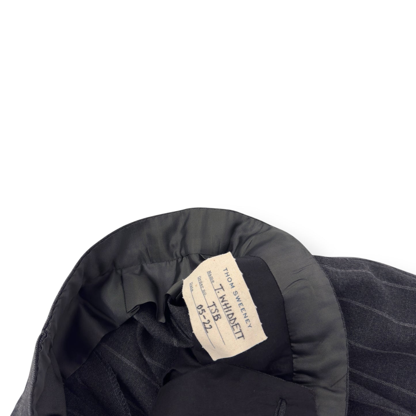 THOM SWEEEY BESPOKE PINSTRIPE TROUSERS GREY M