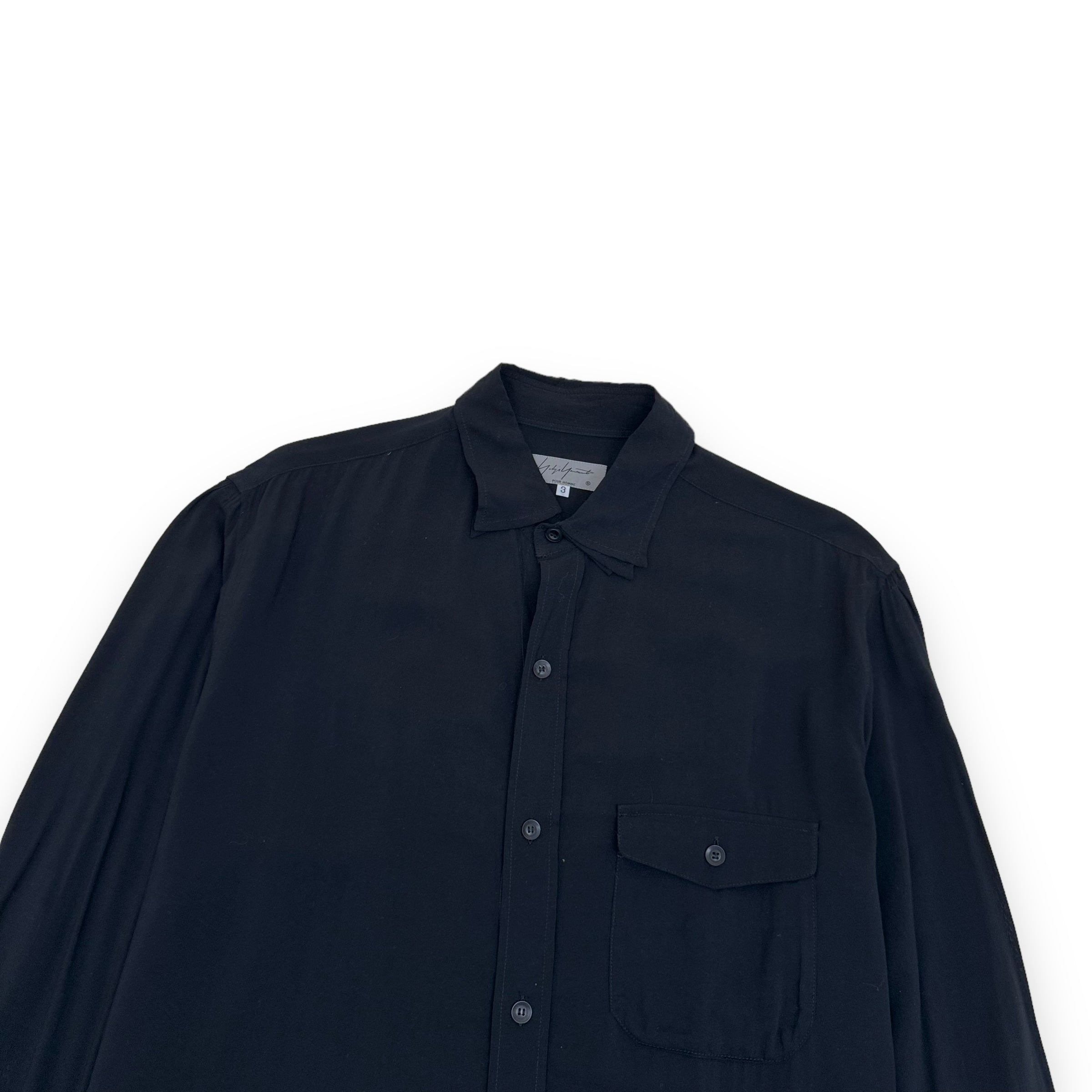 YOHJI YAMAMOTO POUR HOMME DOUBLE COLLAR RAYON SHIRT BLACK L