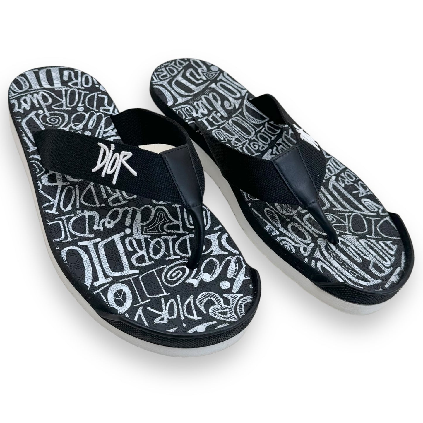 DIOR X SHAWN STÜSSY 2020 FLIP FLOPS BLACK / WHITE UK9