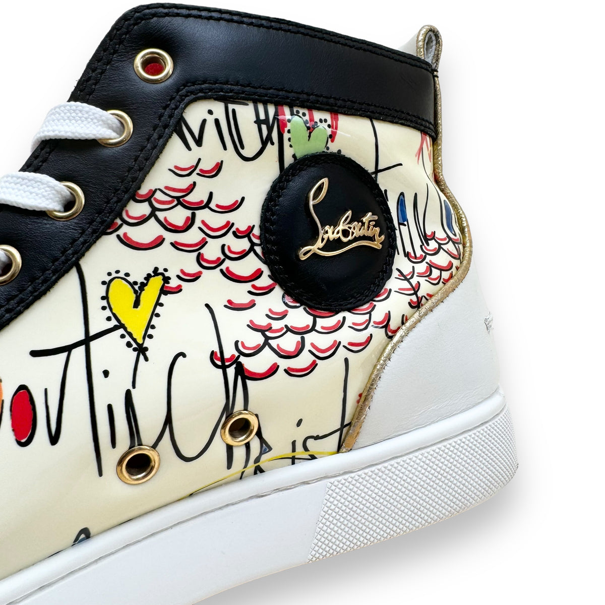 CHRISTIAN LOUBOUTIN GRAFFITI LOUIS HIGH TOP PATENT LEATHER SNEAKER UK8
