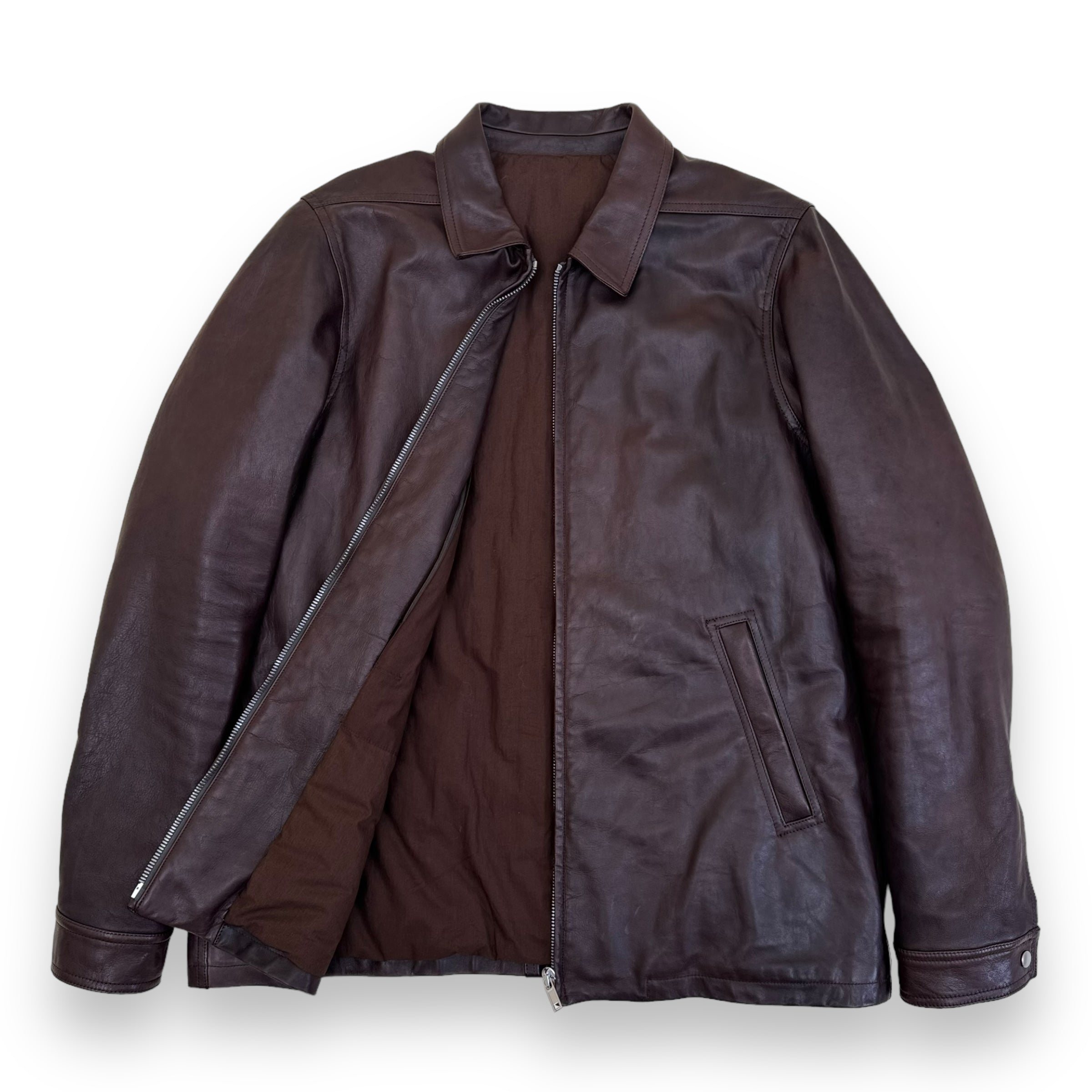 RICK OWENS FW23 BRAD LEATHER JACKET BROWN XXL