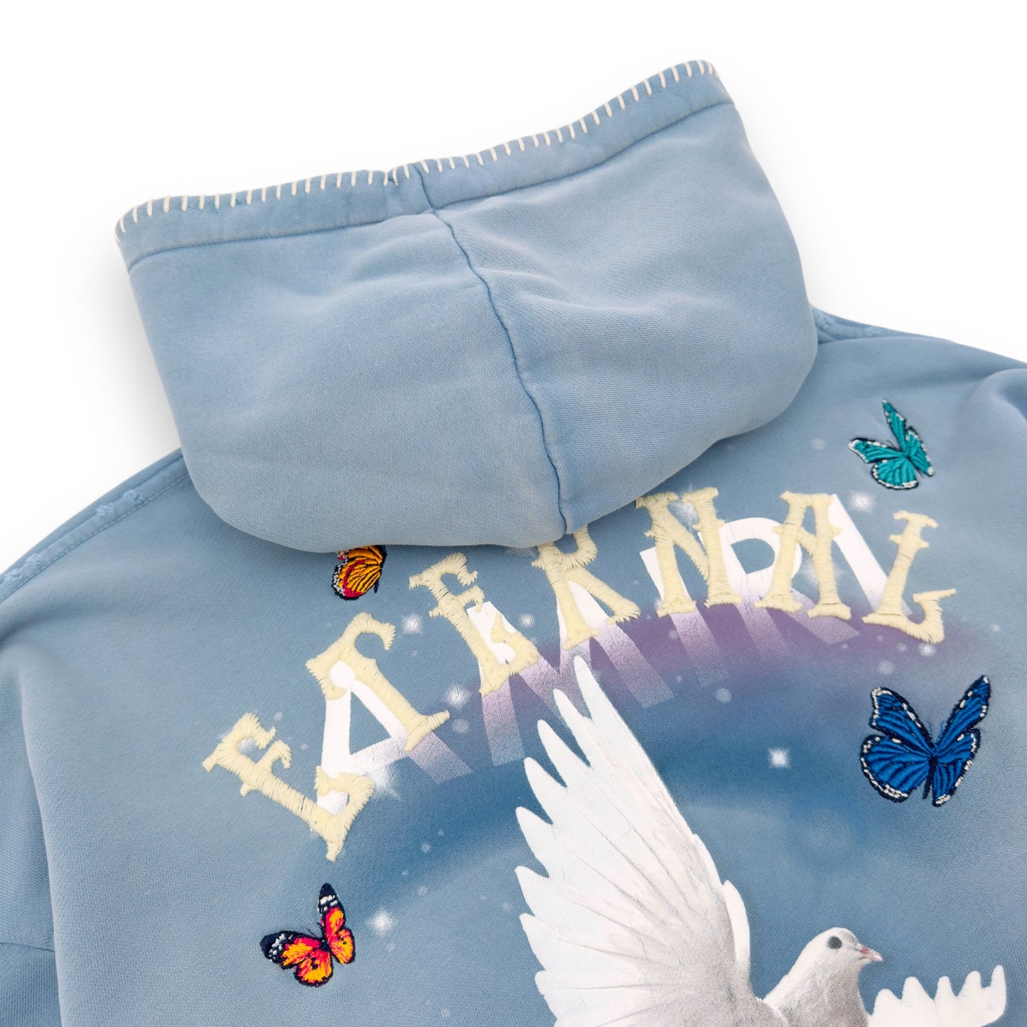 AMIRI ETERNAL DOVE DISTRESSED HOODIE BABY BLUE L