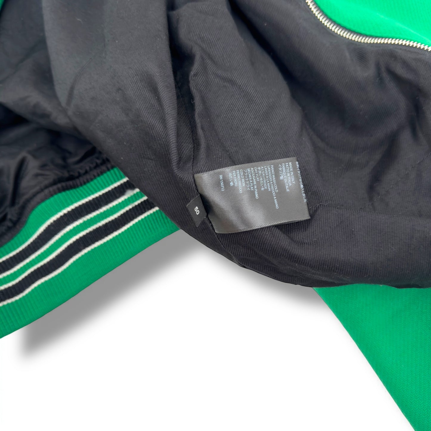 AMIRI LOGO-EMBOIDERED APPLIQUÉD BONE WOOL JACKET GREEN / WHITE 50 / L