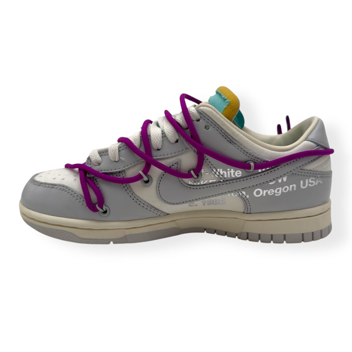 NIKE X OFF-WHITE WOMENS DUNK LOW SNEAKER LOT 45 / 50 GREY / PURPLE UK5