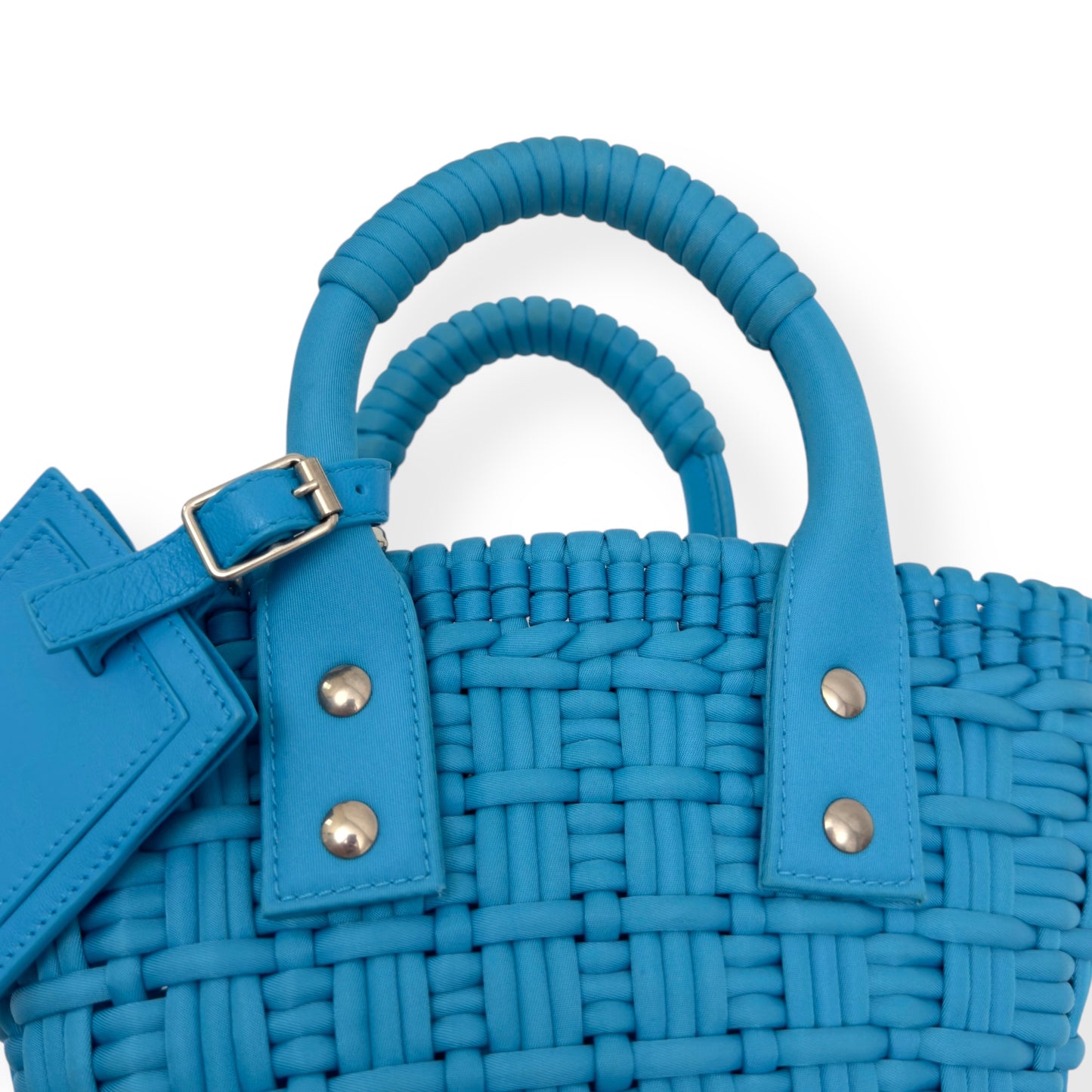 BALENCIAGA BISTRO RECYCLED NYLON BASKET BAG BLUE XXS