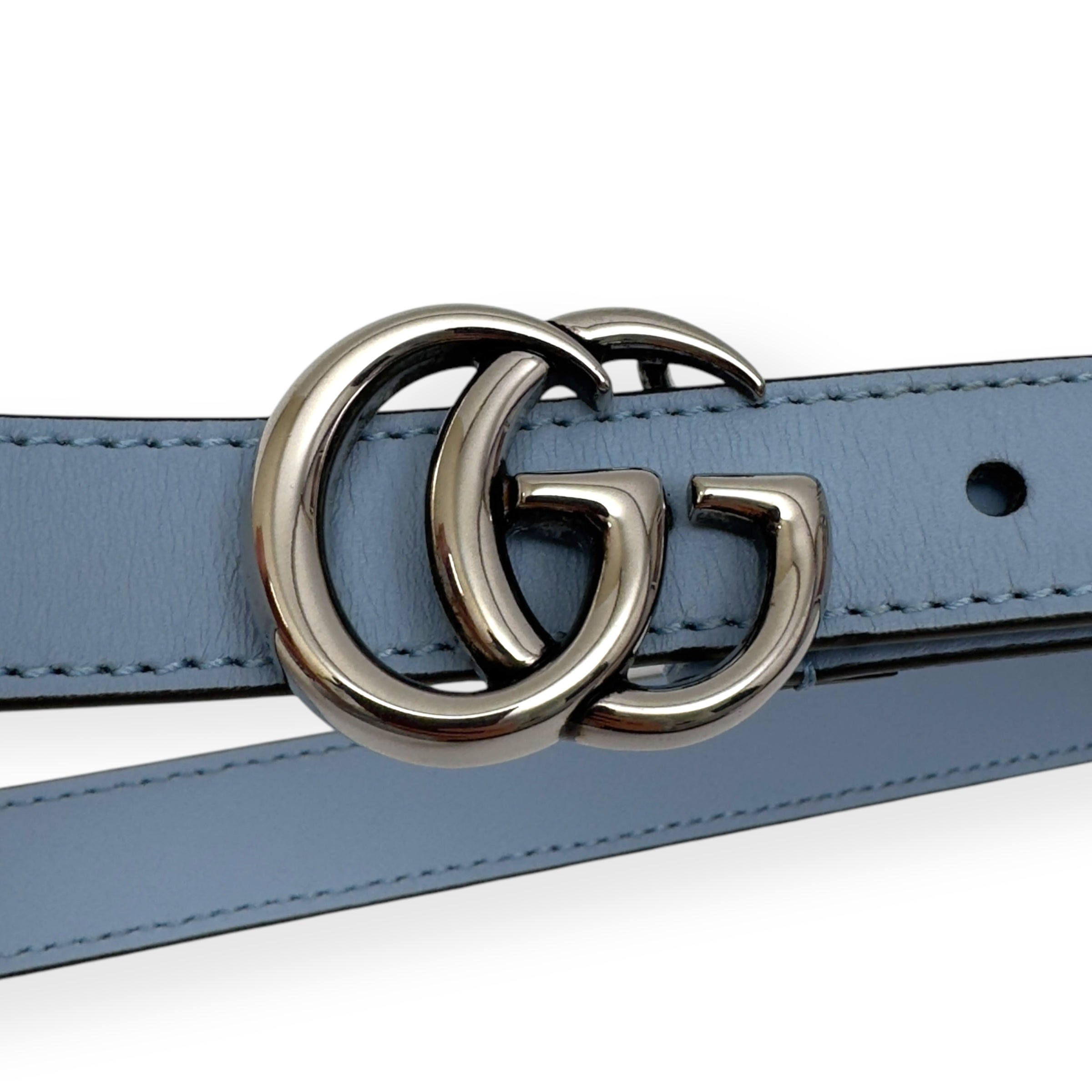 GUCCI GG MARMONT BUCKLE SLIM BELT BLUE / SILVER 70CM