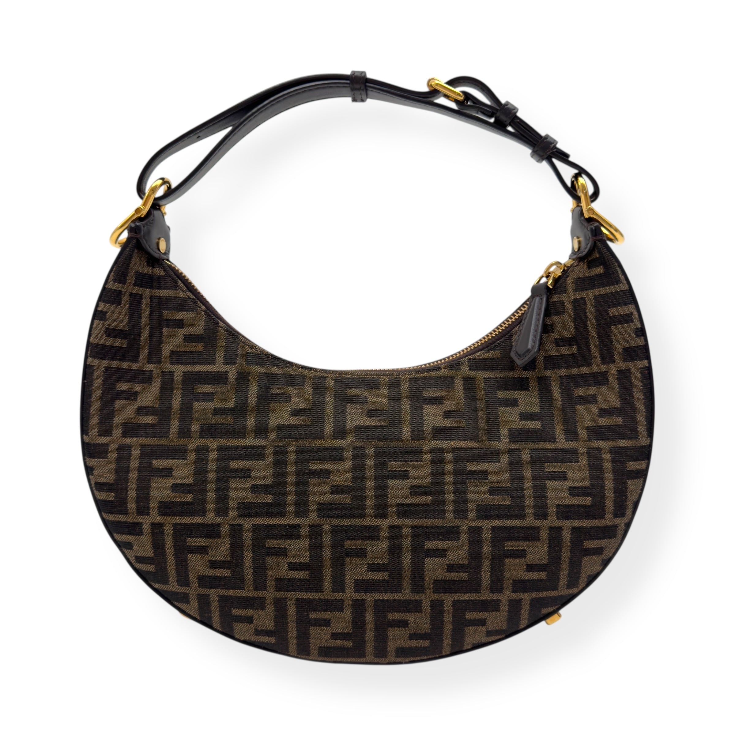FENDI FENDIGRAPHY FF JACQUARD FABRIC BAG BLACK / BROWN S