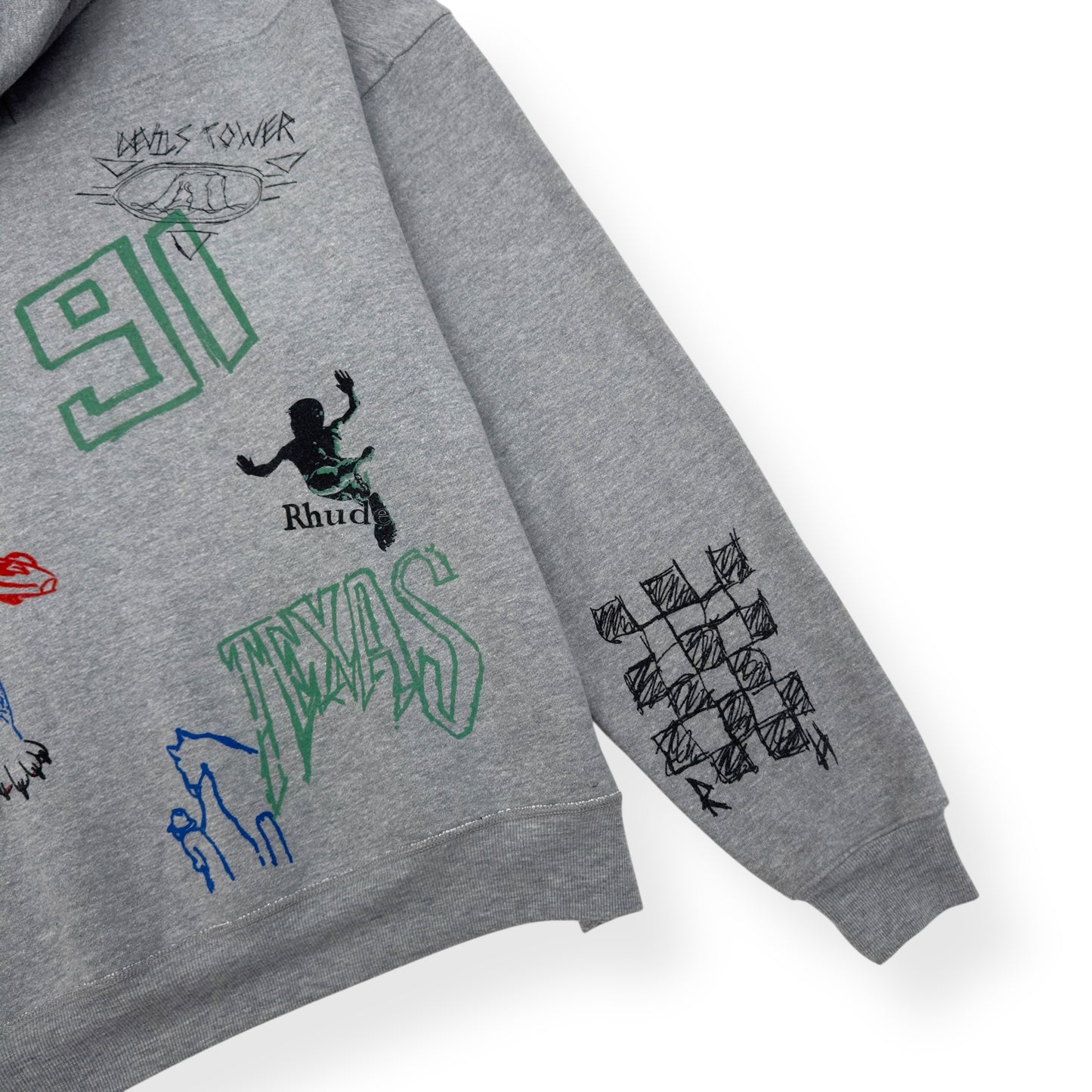RHUDE DOODLE POPOVER HOODIE GREY L