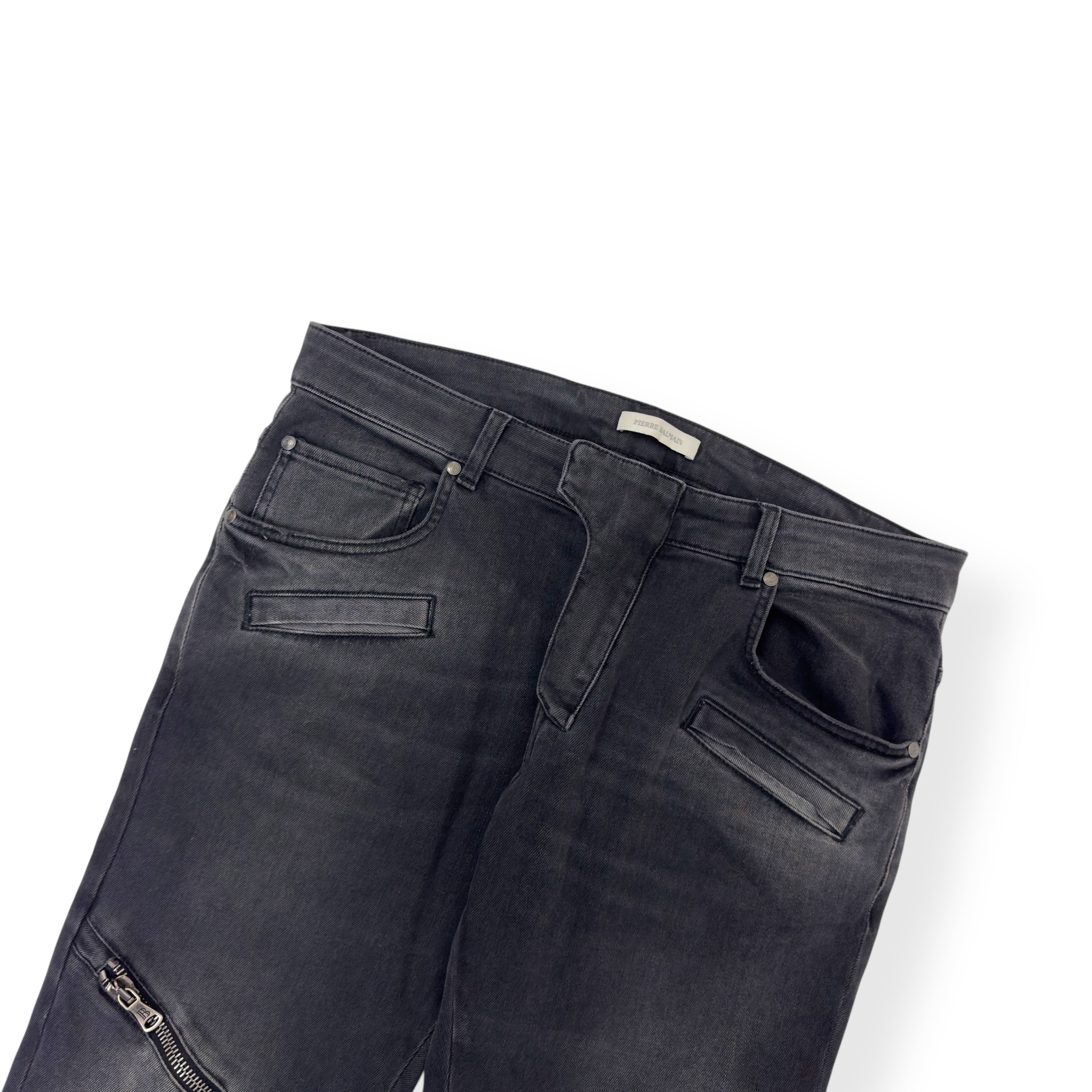 BALMAIN WASHED BIKER JEANS BLACK W34”