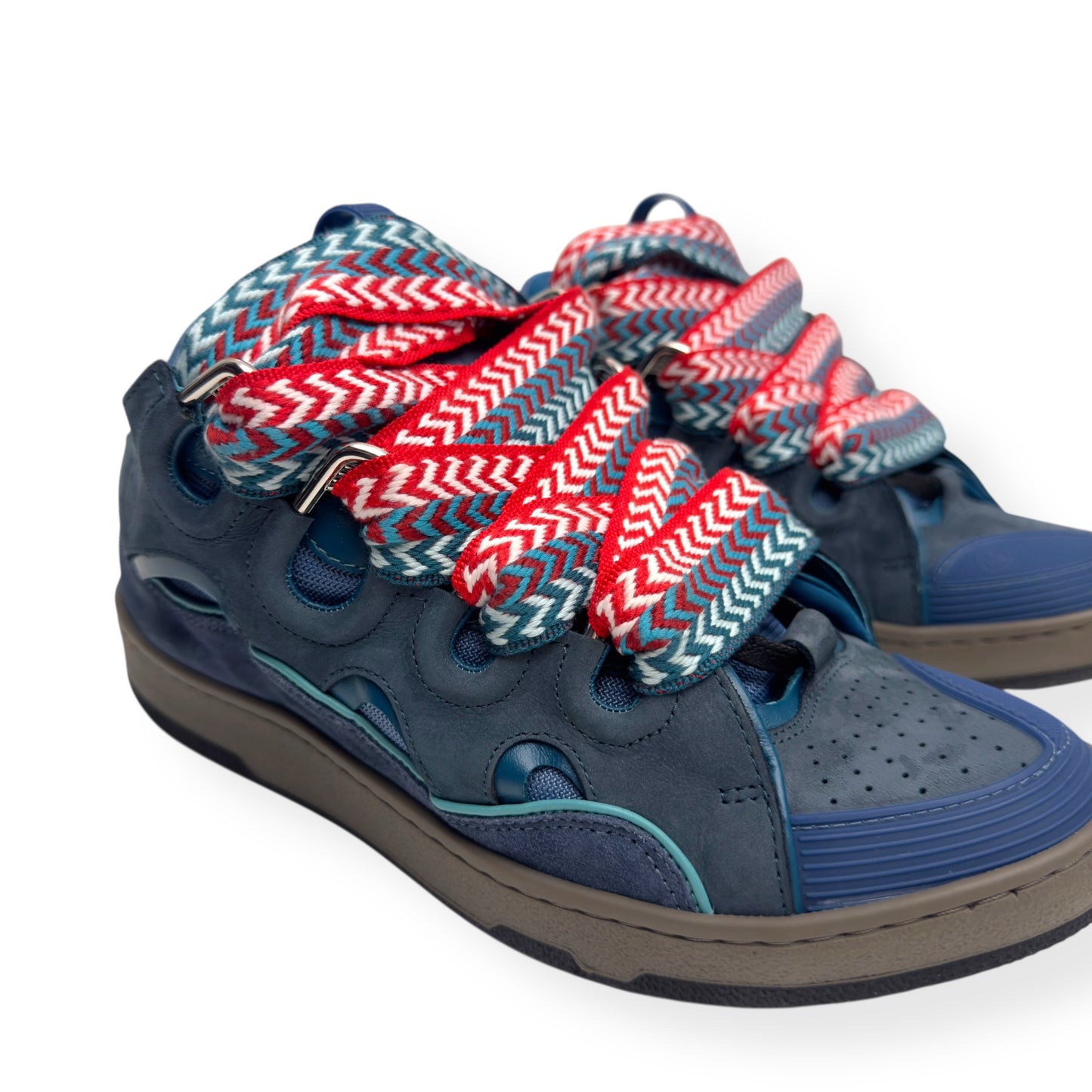 LANVIN LEATHER CURB SNEAKERS BLUE / RED 42 / UK8