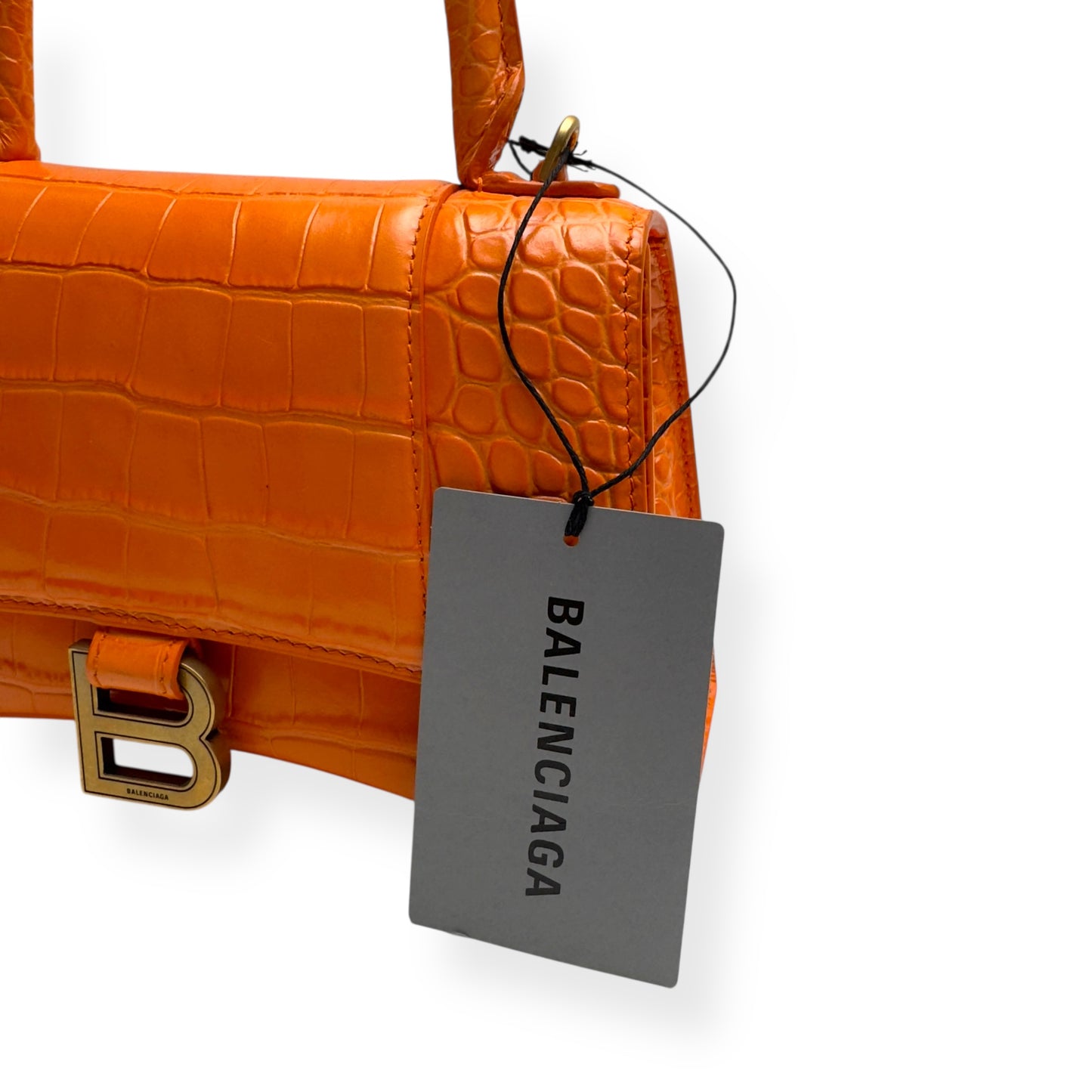 BALENCIAGA HOURGLASS CROCODILE PRINT LEATHER BAG ORANGE S