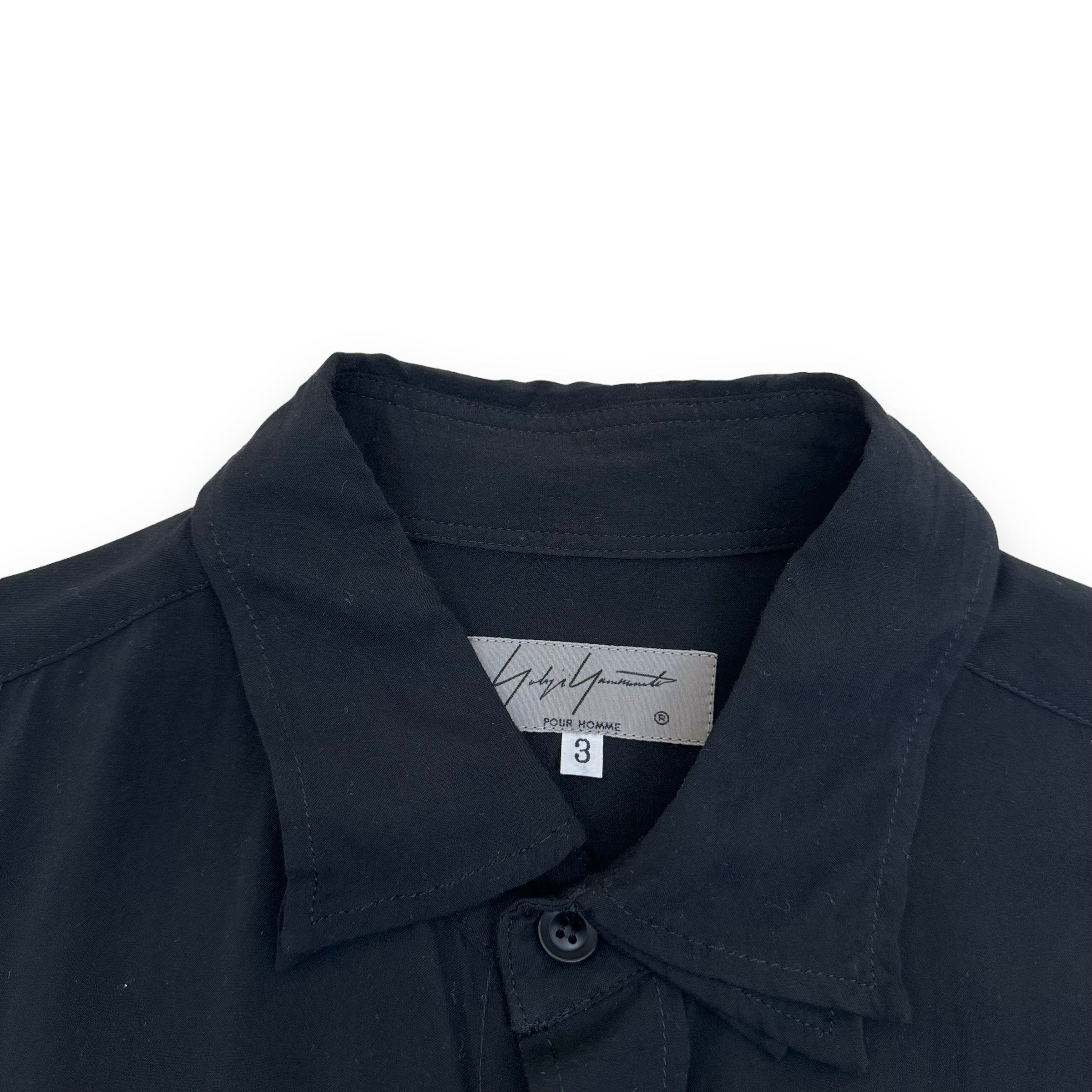 YOHJI YAMAMOTO POUR HOMME DOUBLE COLLAR RAYON SHIRT BLACK L