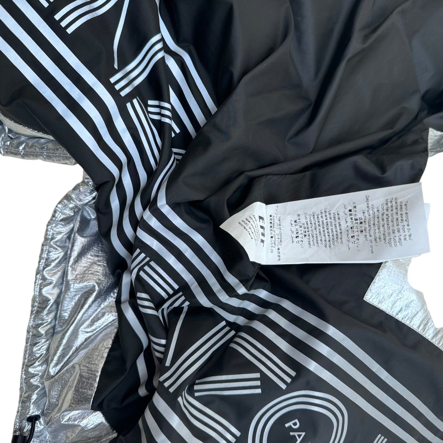 KENZO PARIS HOODED PUFFER JACKET METALLIC SILVER M