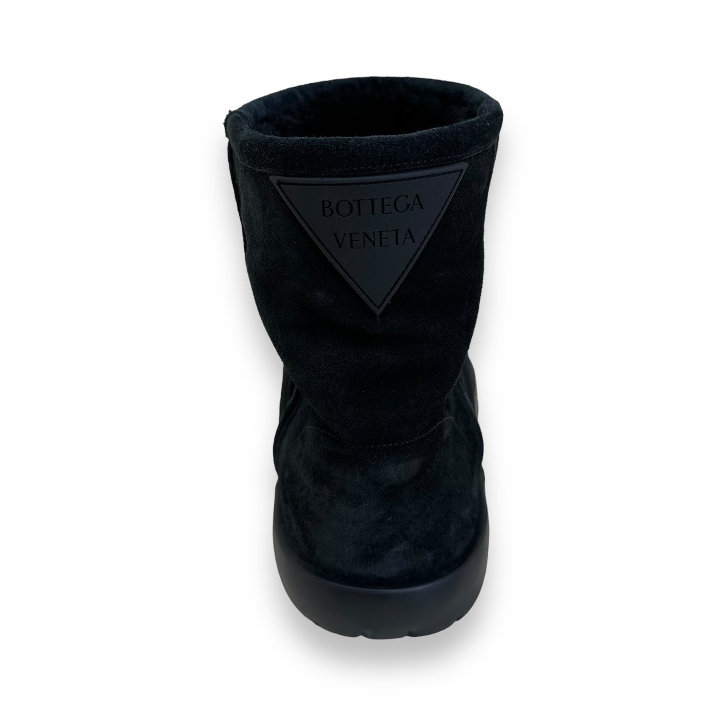 BOTTEGA VENETA SNAP ANKLE SHEARLING LINED BOOTS BLACK UK10