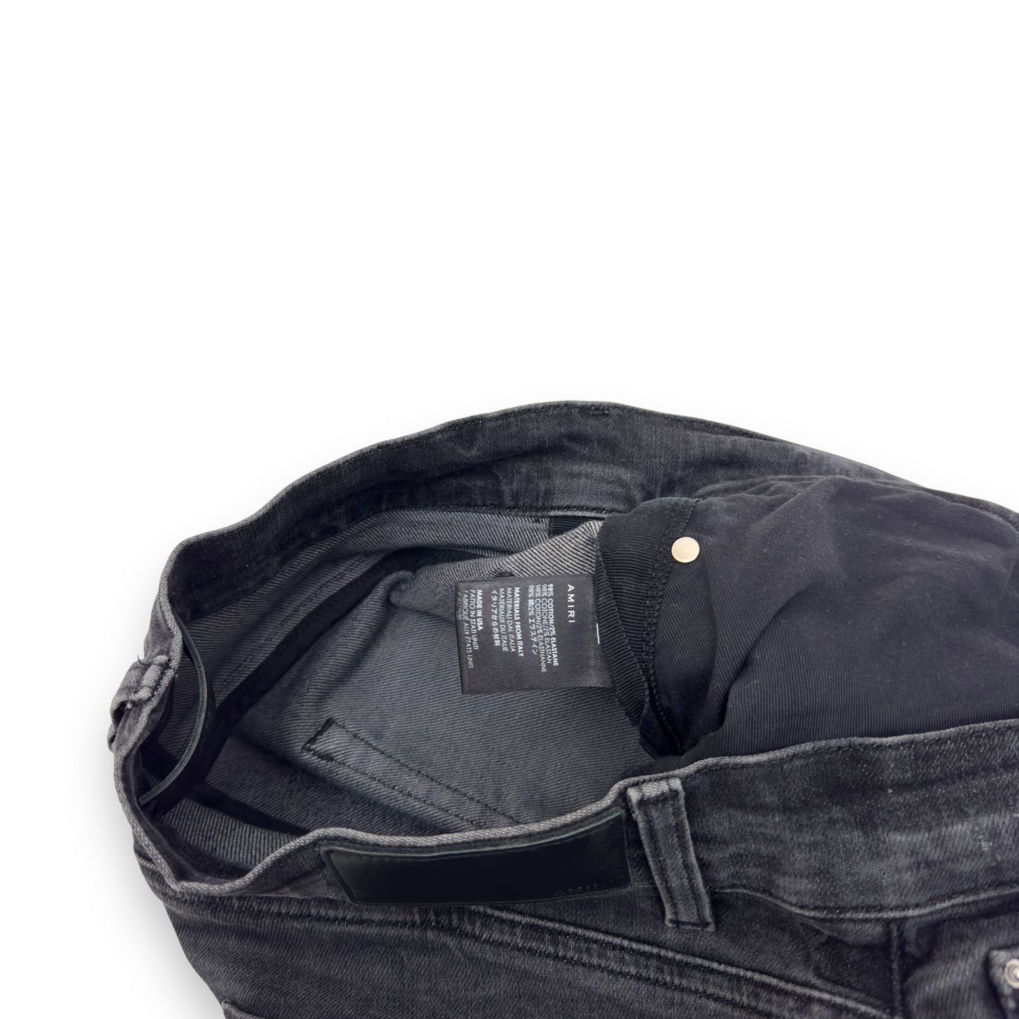 AMIRI BANDANA PATCH DISTRESSED DENIM JEANS BLACK W34”