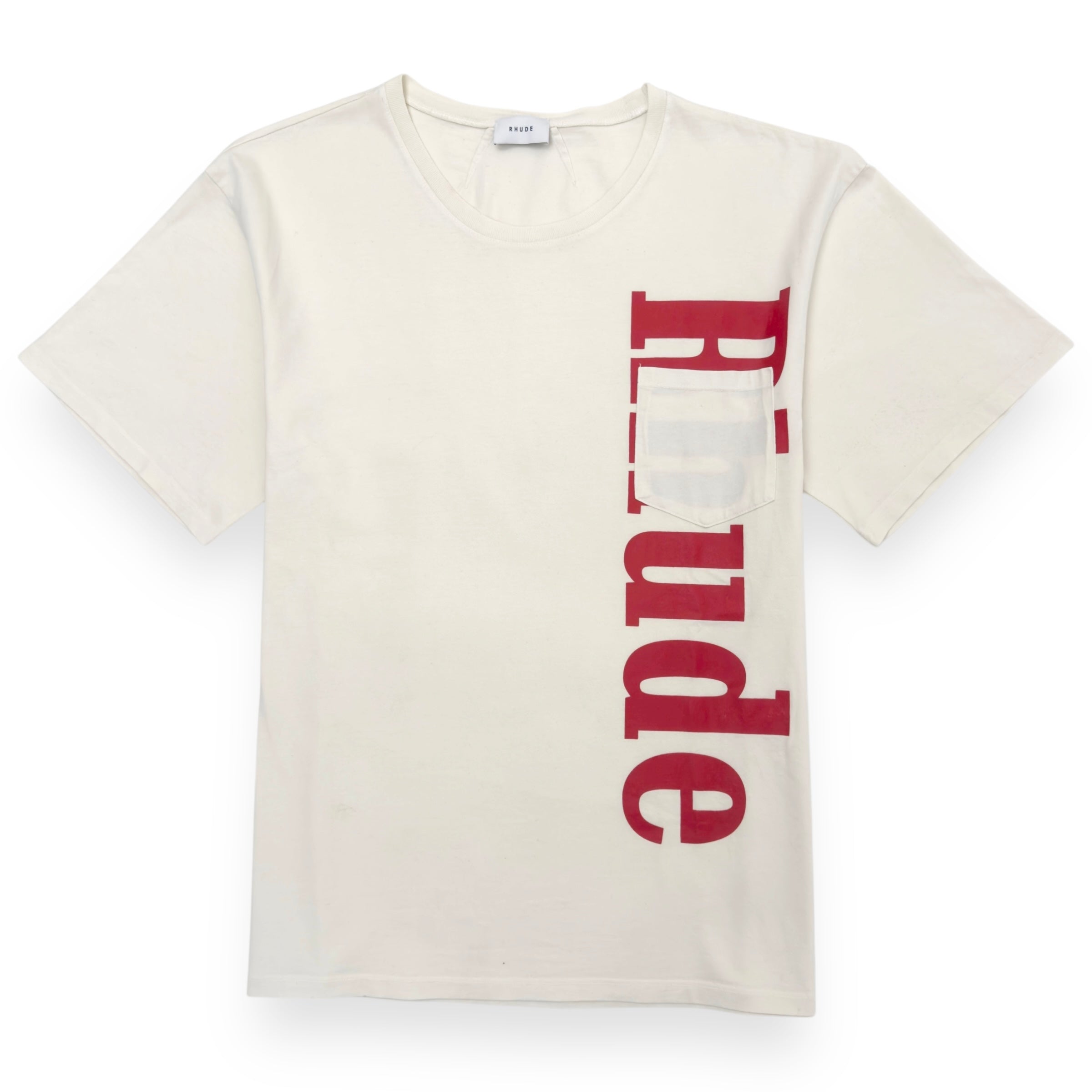 RHUDE POCKET LOGO T-SHIRT CREAM / RED XL
