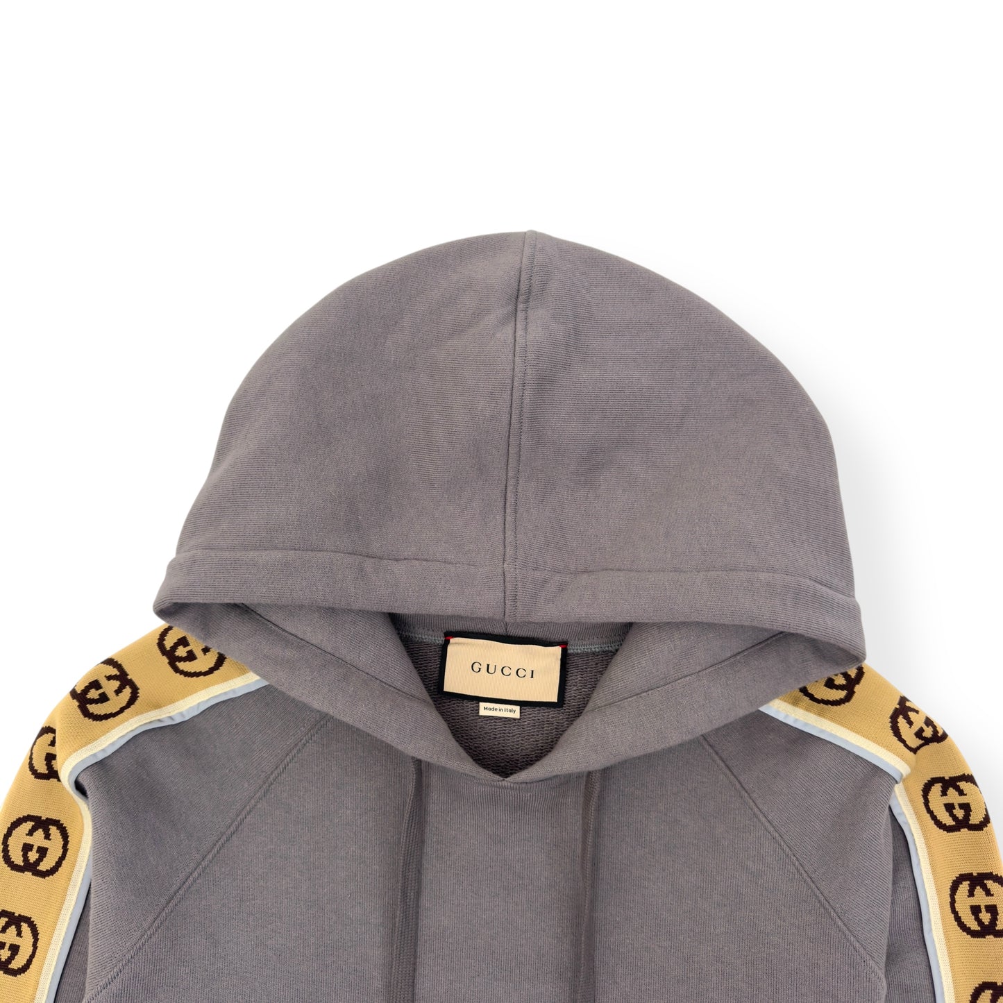 GUCCI TAPE DETAIL COTTON HOODIE GREY L