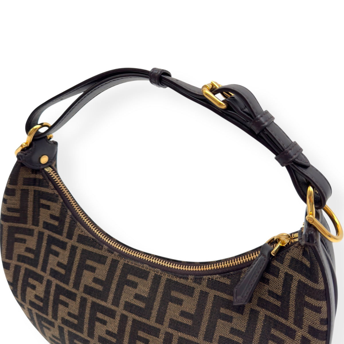 FENDI FENDIGRAPHY FF JACQUARD FABRIC BAG BLACK / BROWN S