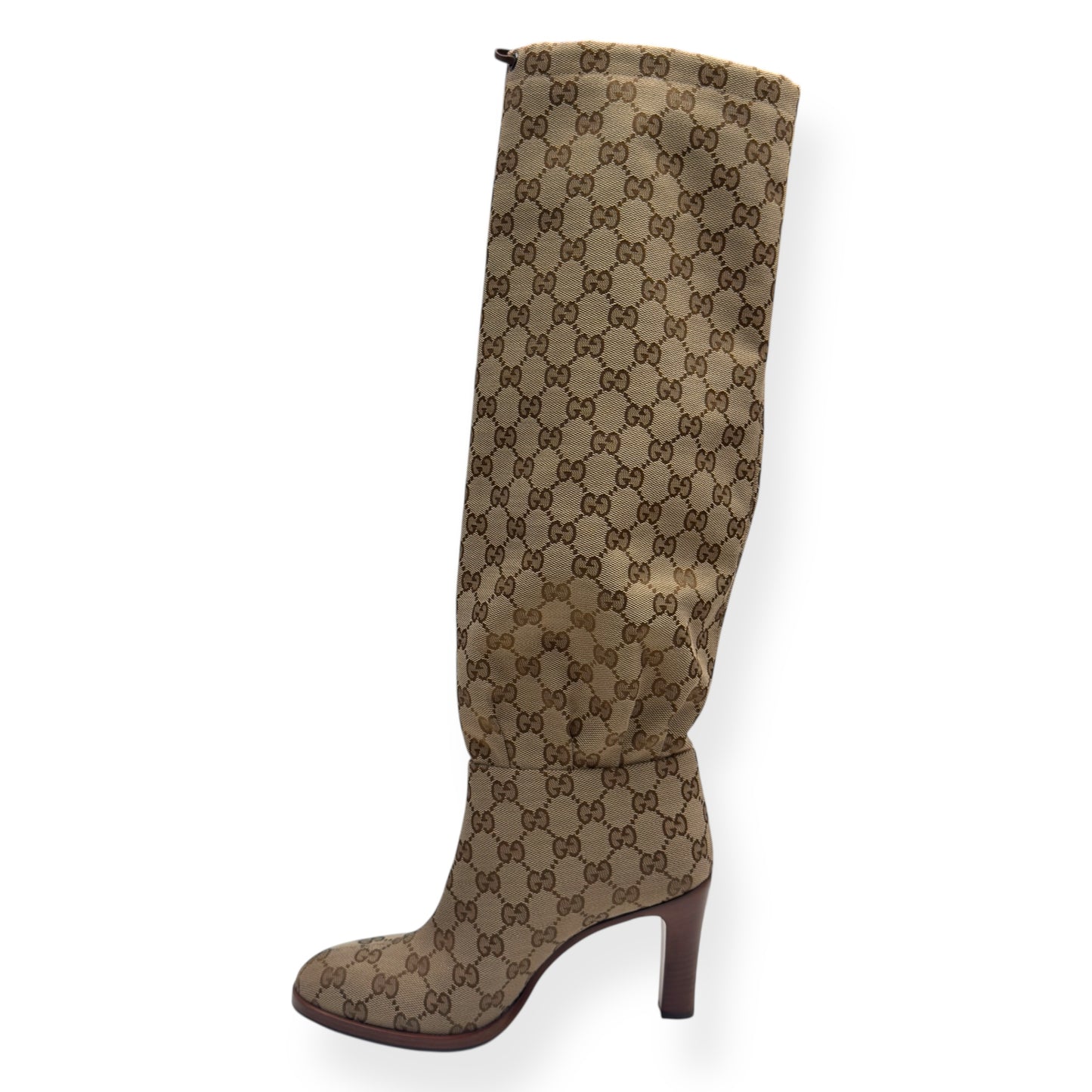 GUCCI LISA GG CANVAS MID-HEEL BOOTS BEIGE / EBONY UK5 / EU38